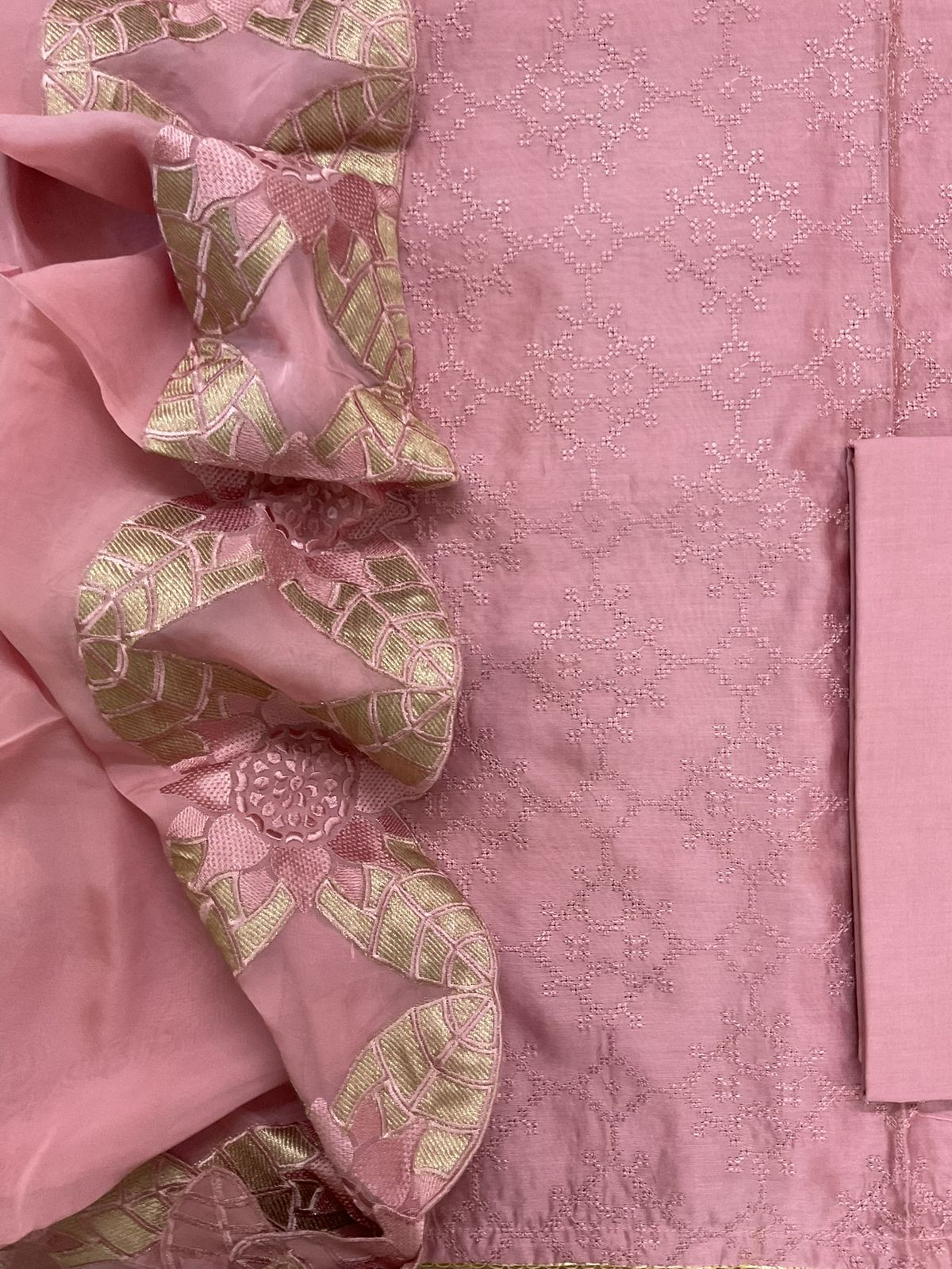 Pure Chanderi Embroidered Suit - Pink