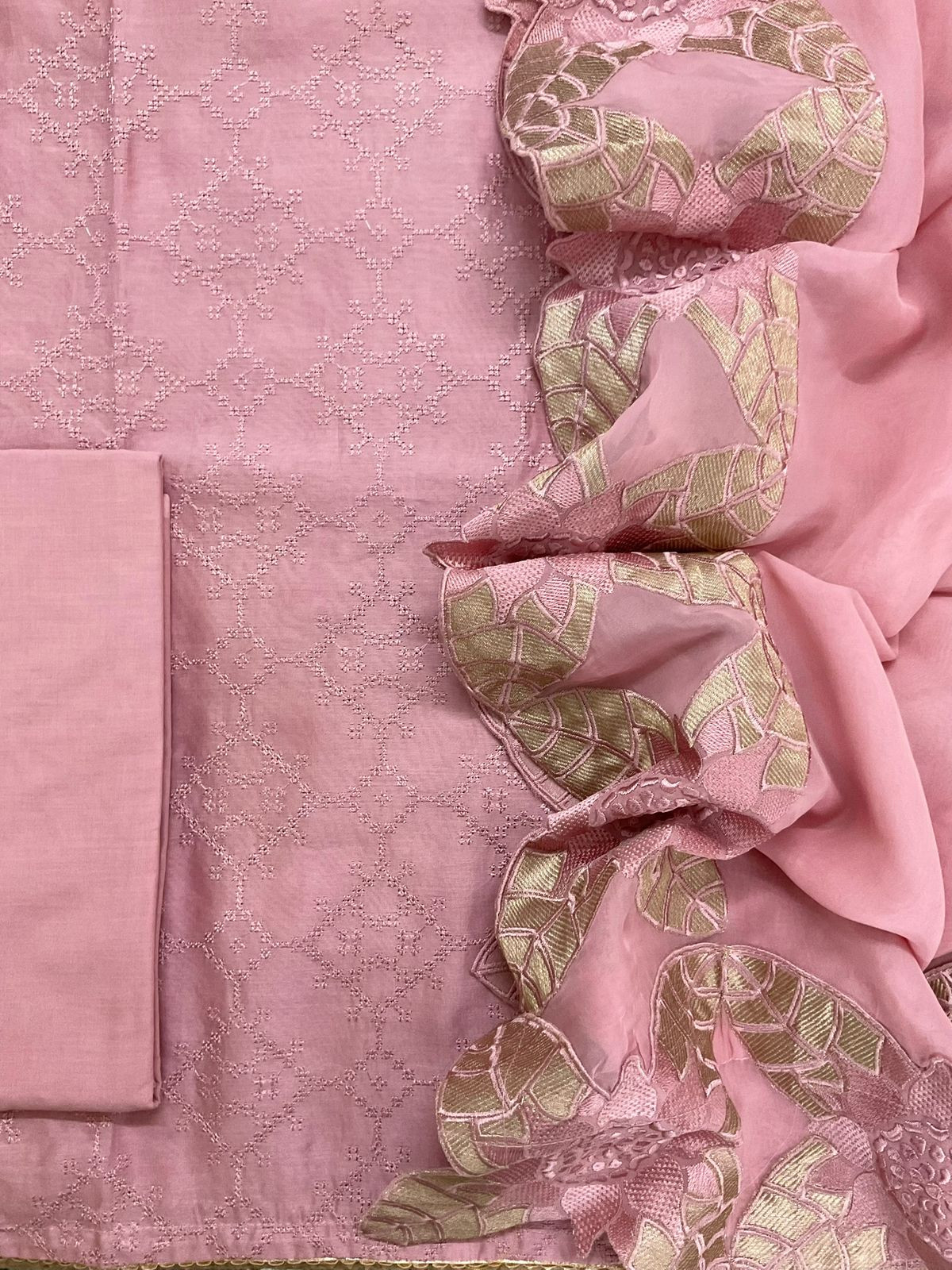 Pure Chanderi Embroidered Suit - Pink