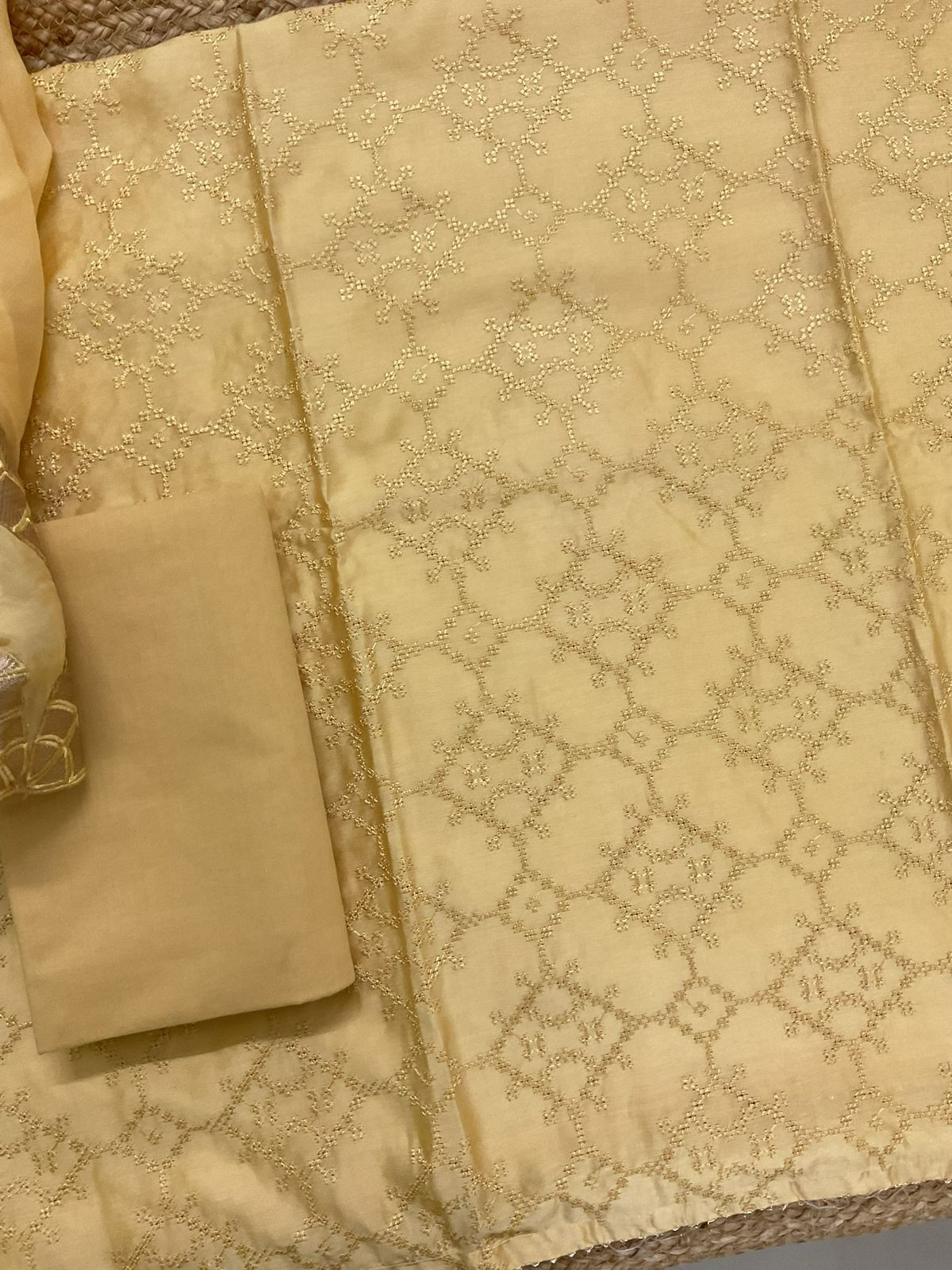 Pure Chanderi Embroidered Suit - Yellow