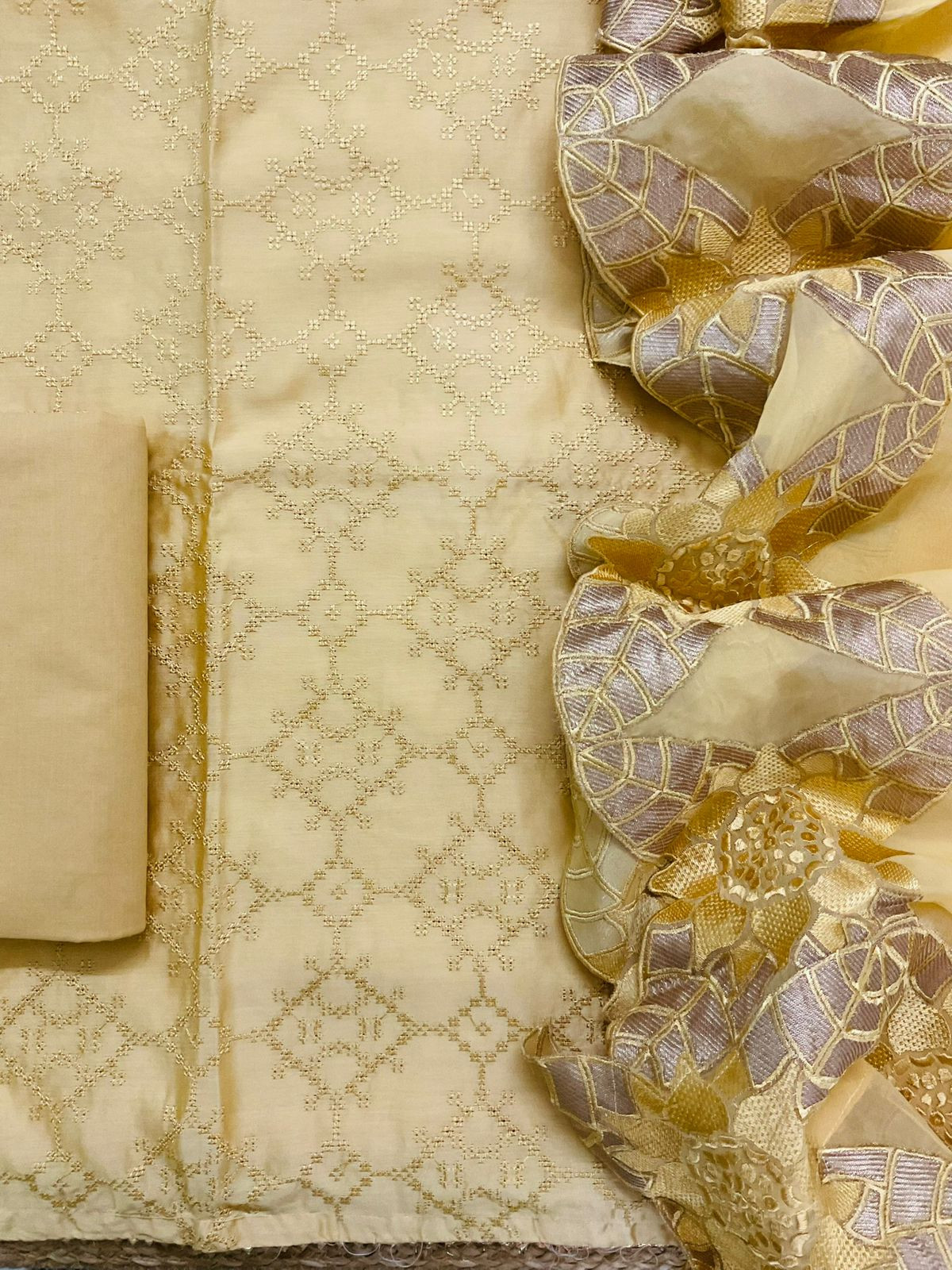 Pure Chanderi Embroidered Suit - Yellow
