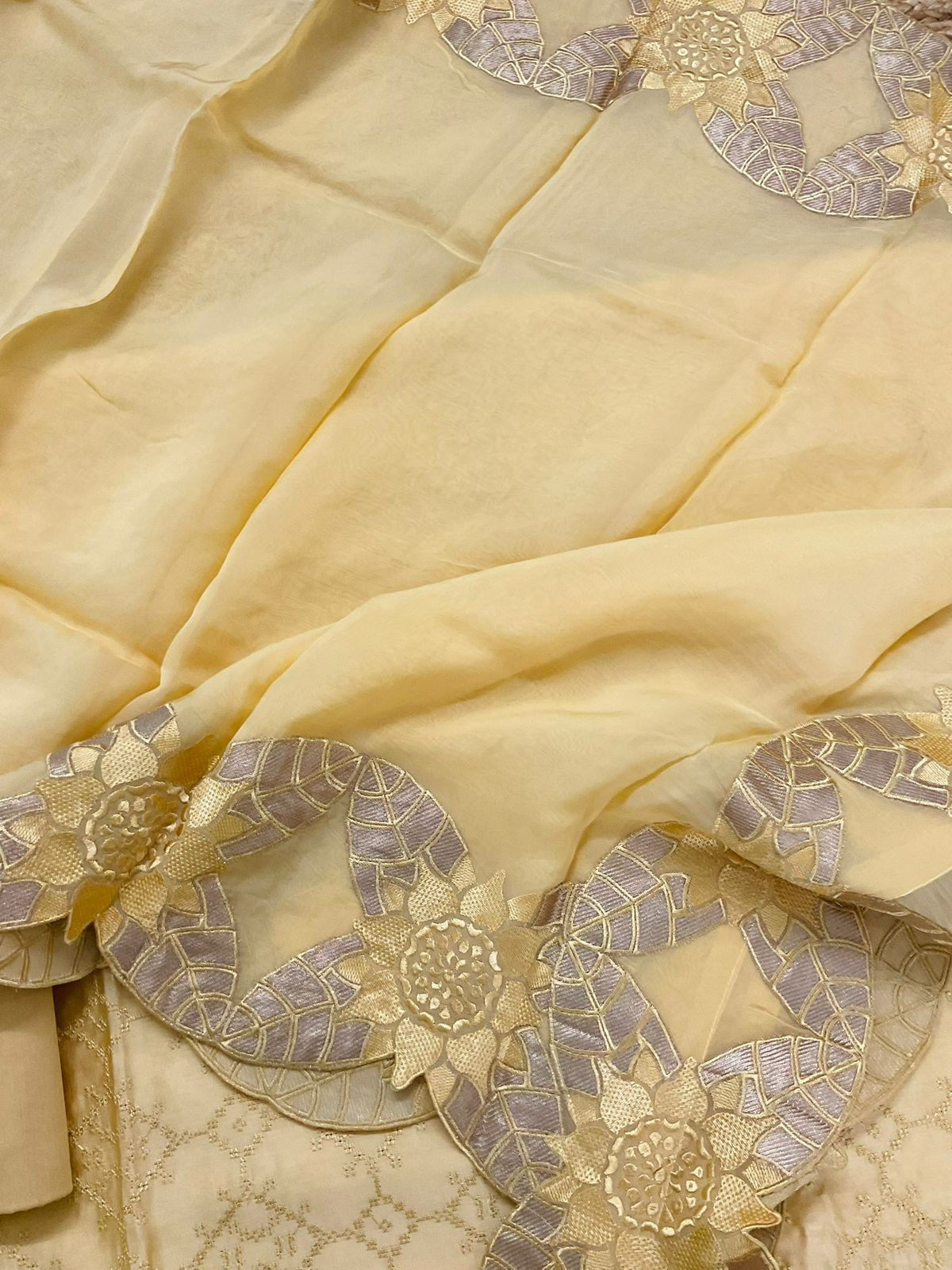 Pure Chanderi Embroidered Suit - Yellow