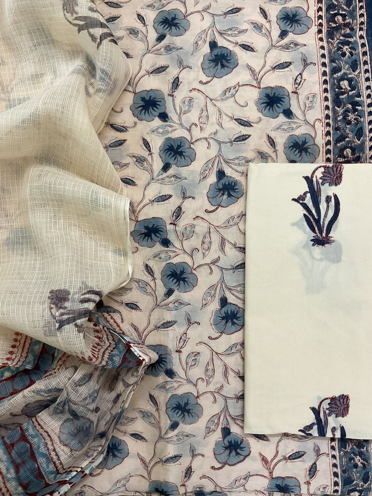 Pure Chanderi Printed Suit - Cream