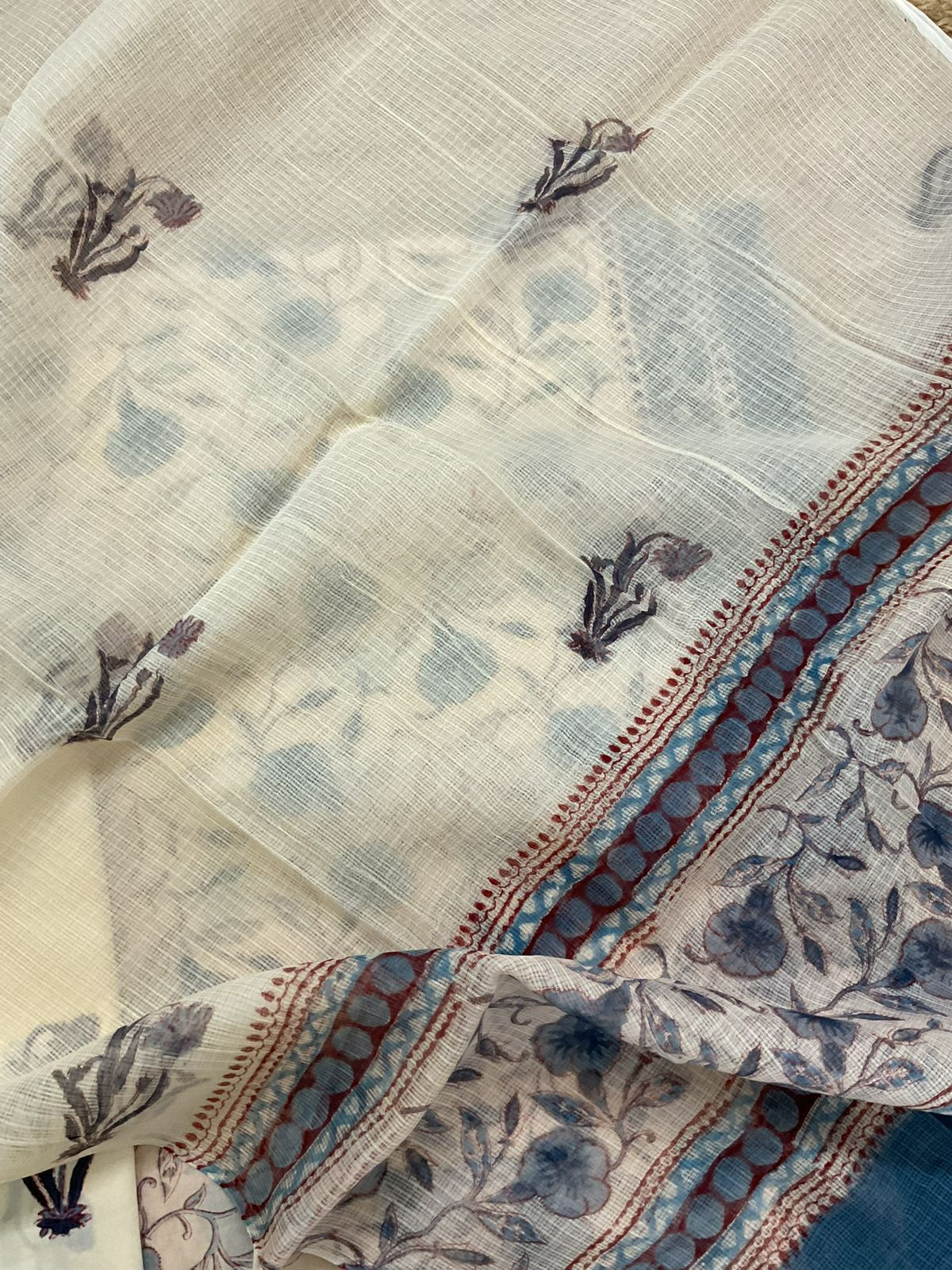Pure Chanderi Printed Suit - Cream