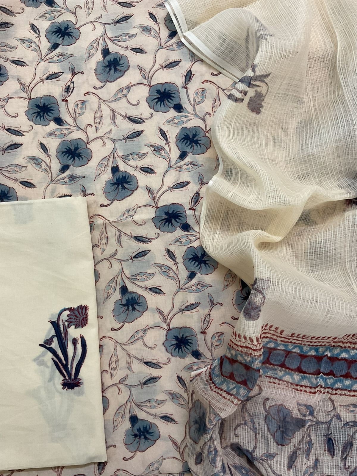 Pure Chanderi Printed Suit - Cream