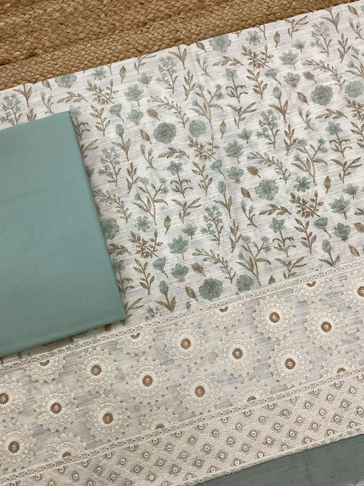 Soft Slub Chanderi Printed Embroidered Suit - Off White