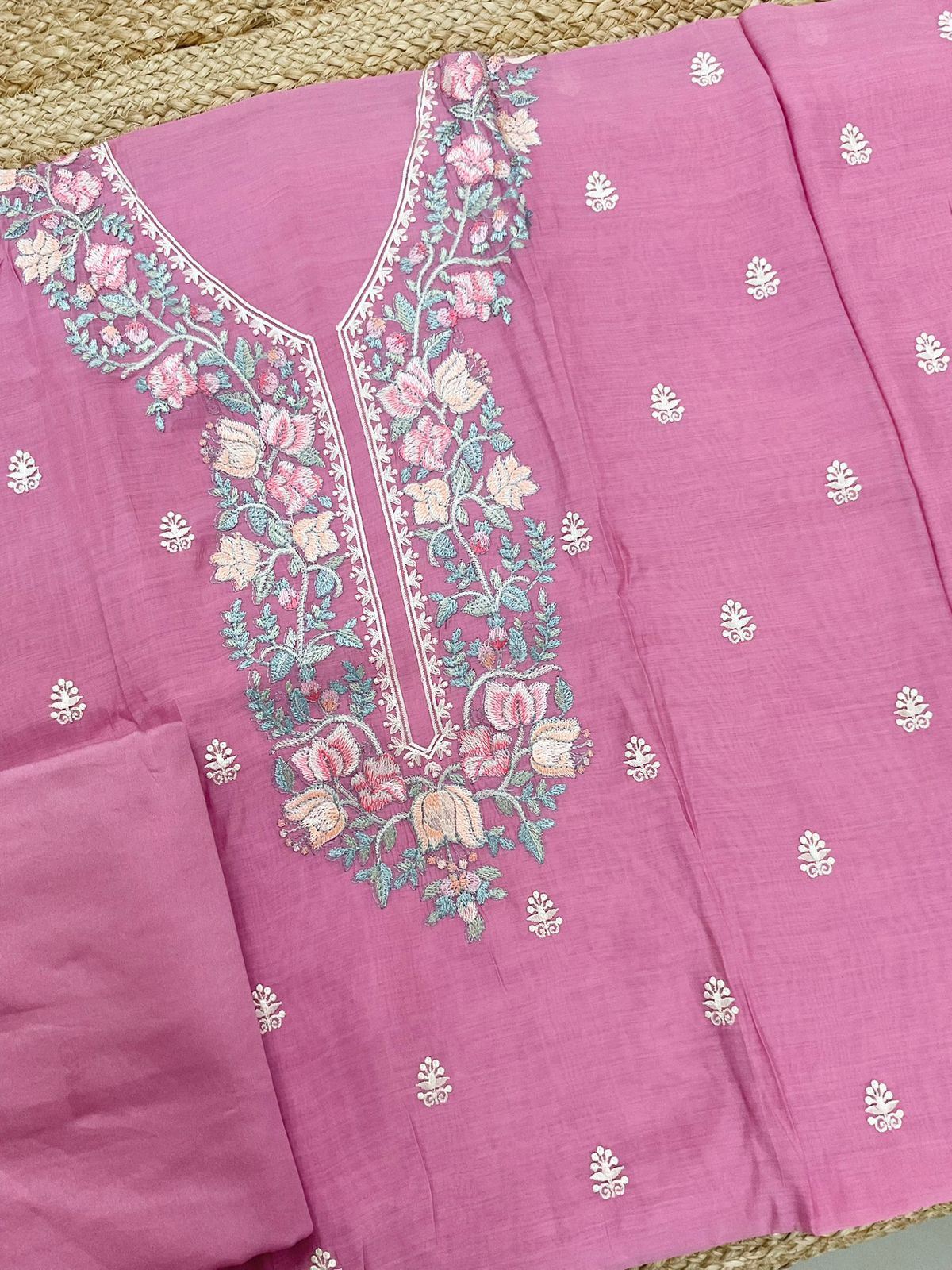 Pure Muslin Embroidered Suit - Pink