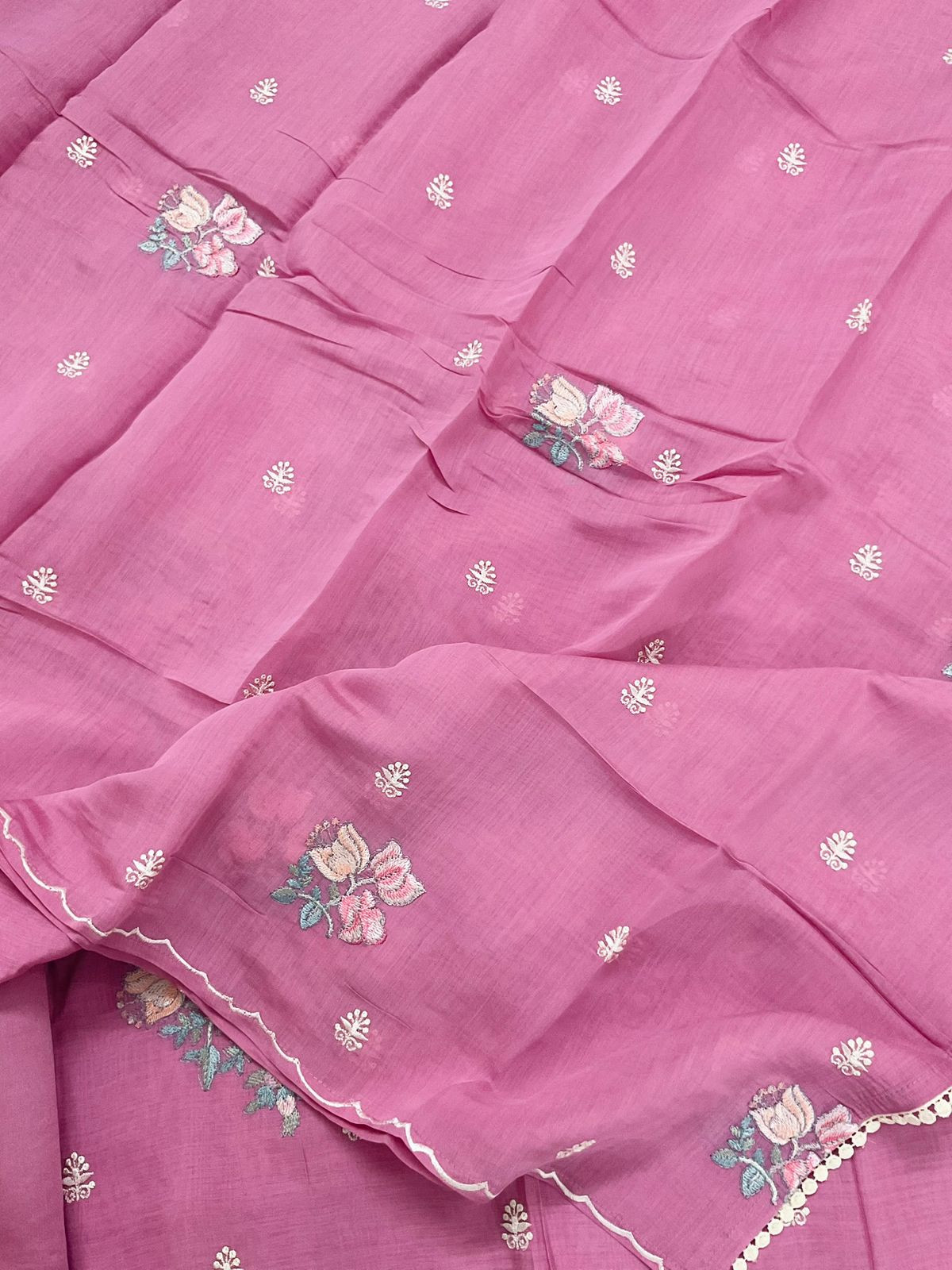 Pure Muslin Embroidered Suit - Pink