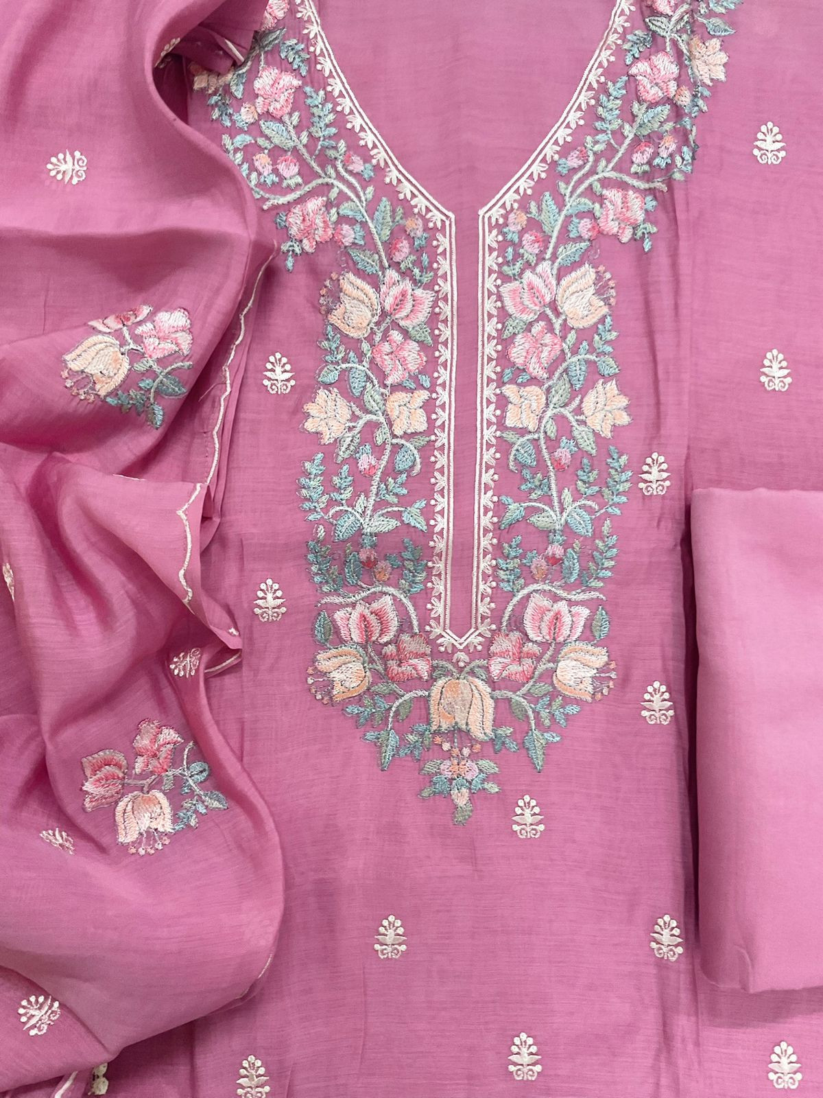 Pure Muslin Embroidered Suit - Pink