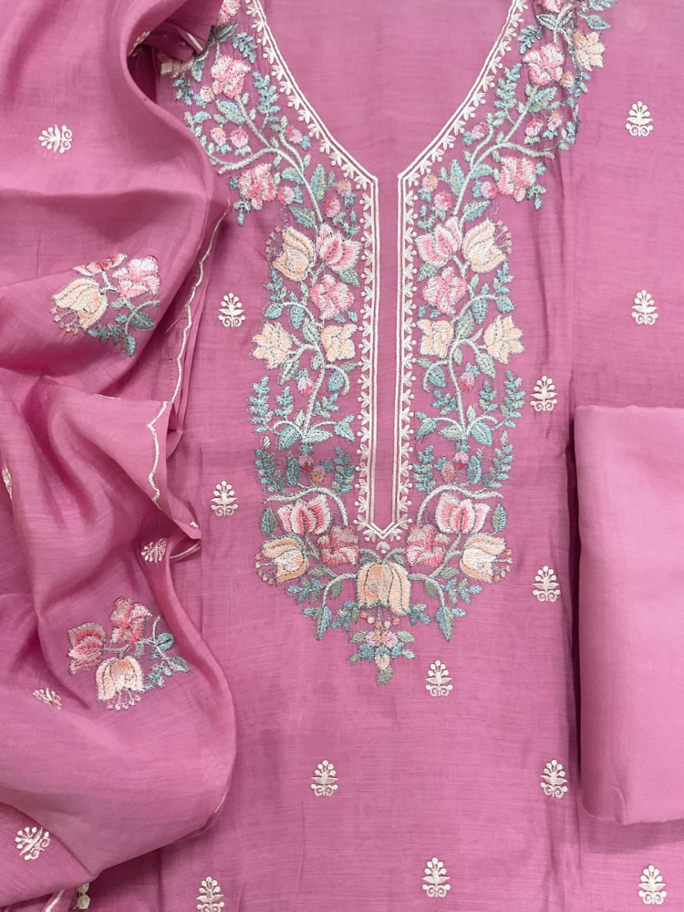 Image of Pure Muslin Embroidered Suit - Pink