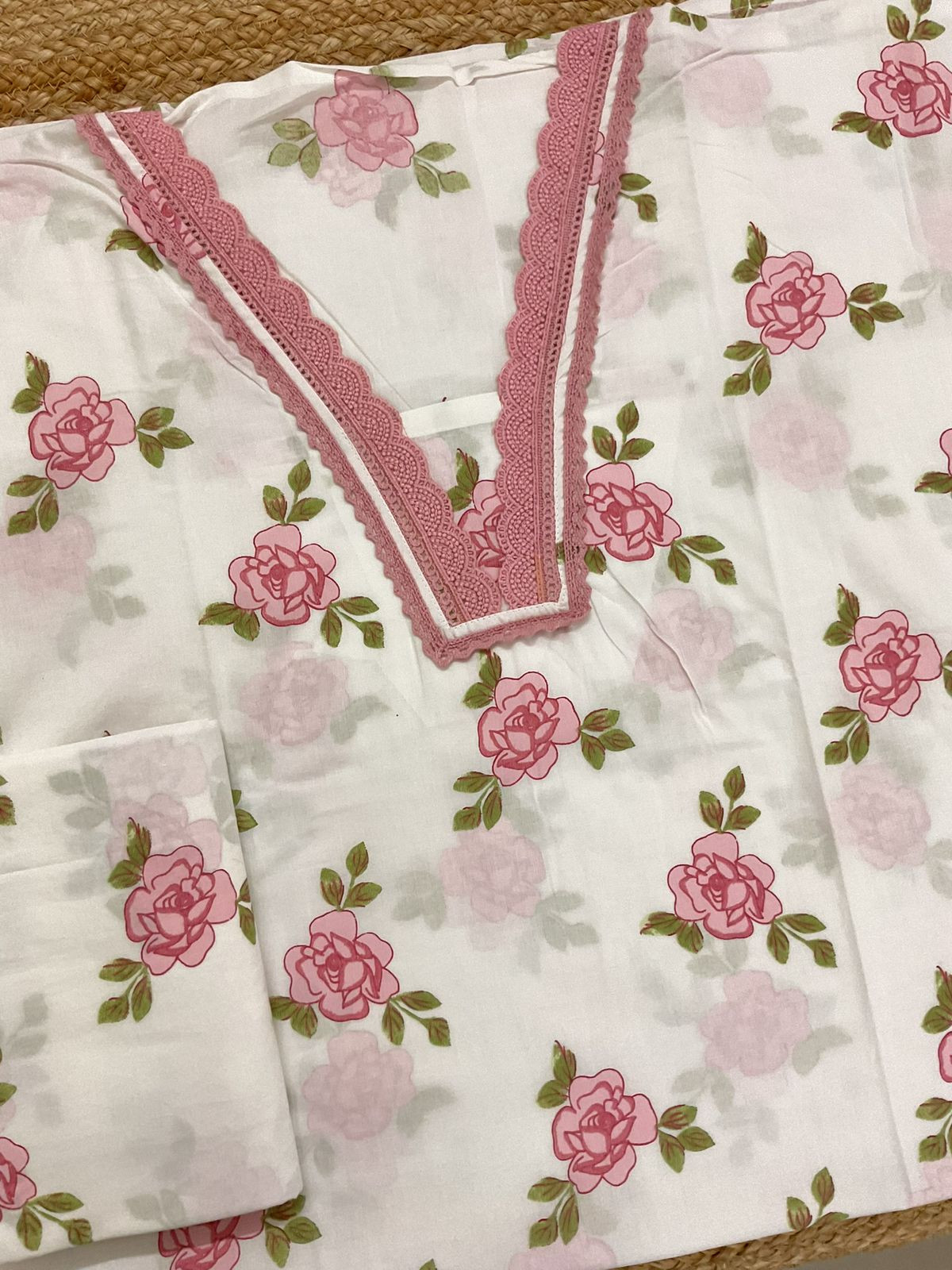 Pure Cotton Printed Embroidered Suit - Off White