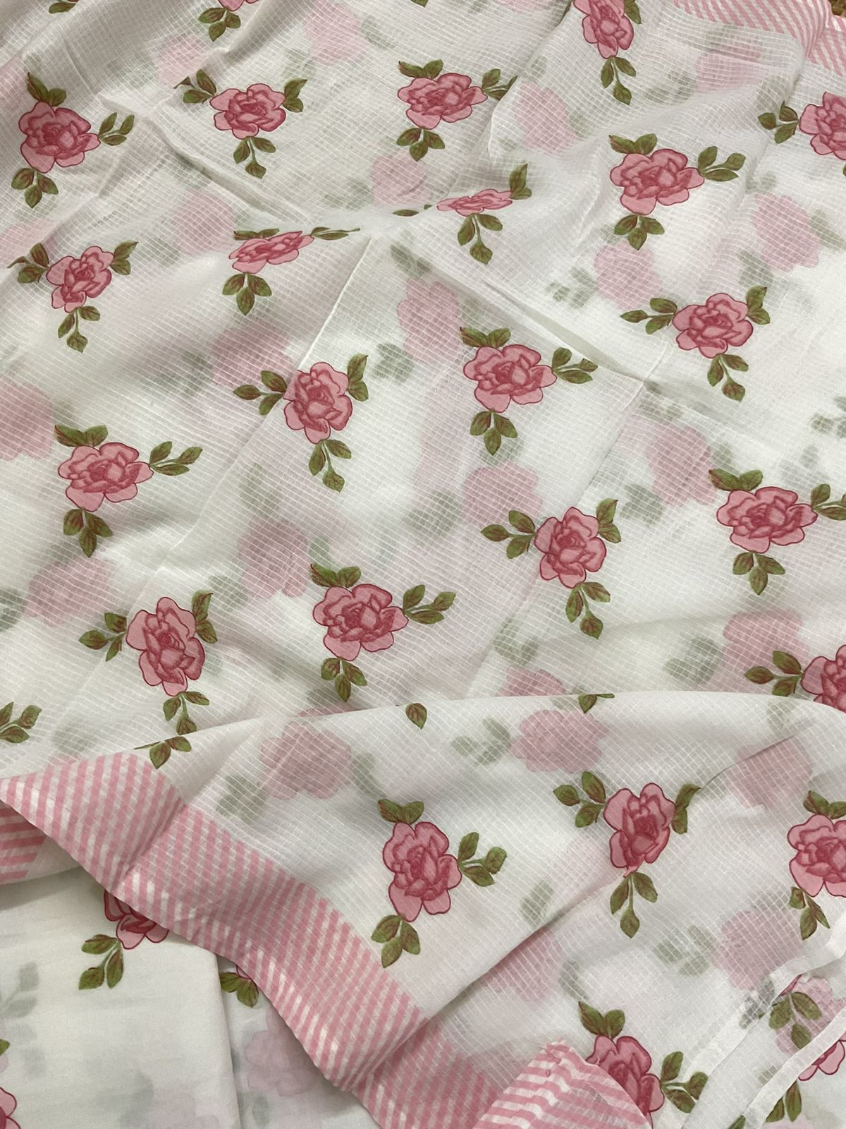 Pure Cotton Printed Embroidered Suit - Off White