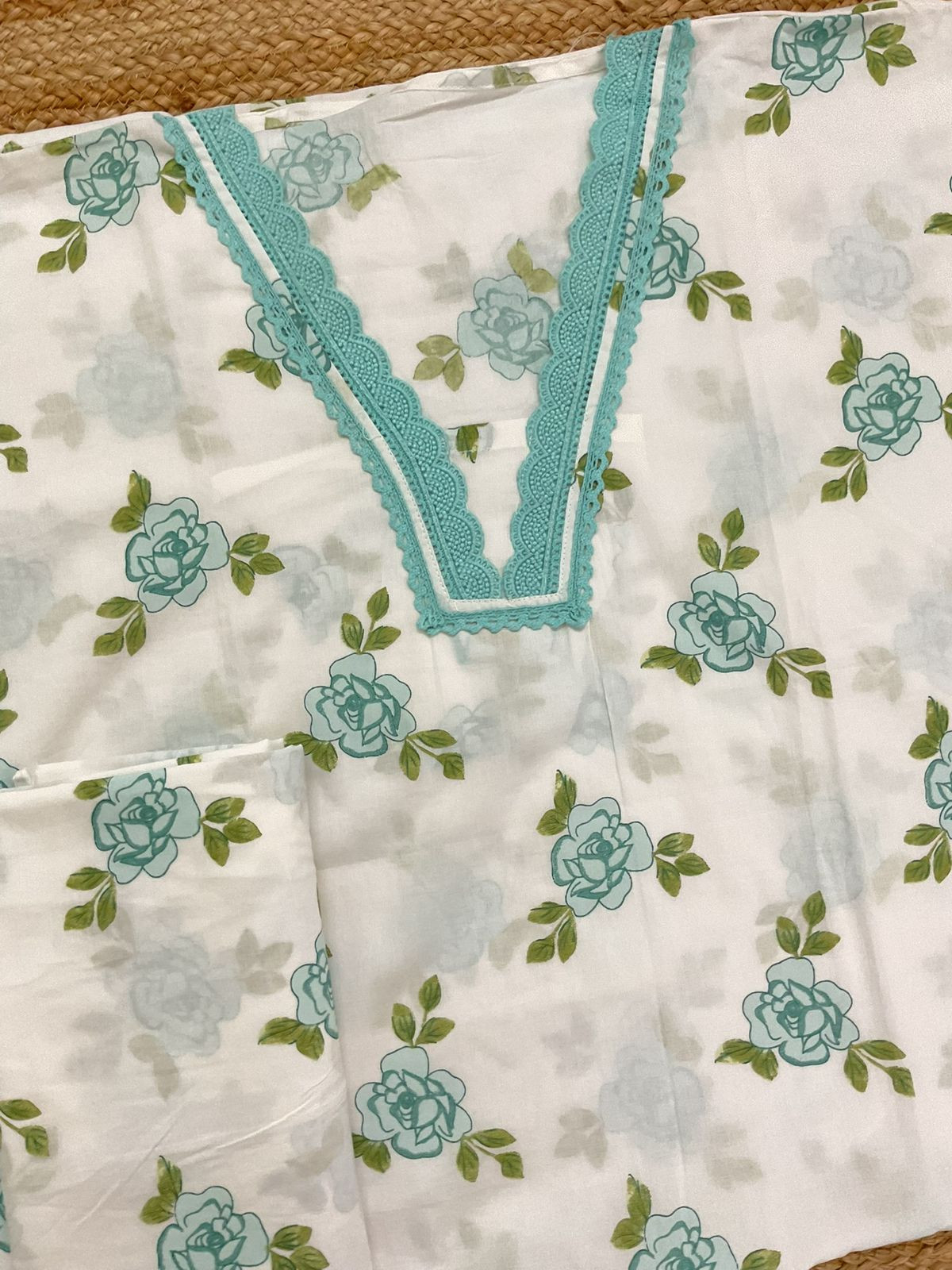 Pure Cotton Printed Embroidered Suit - Off White