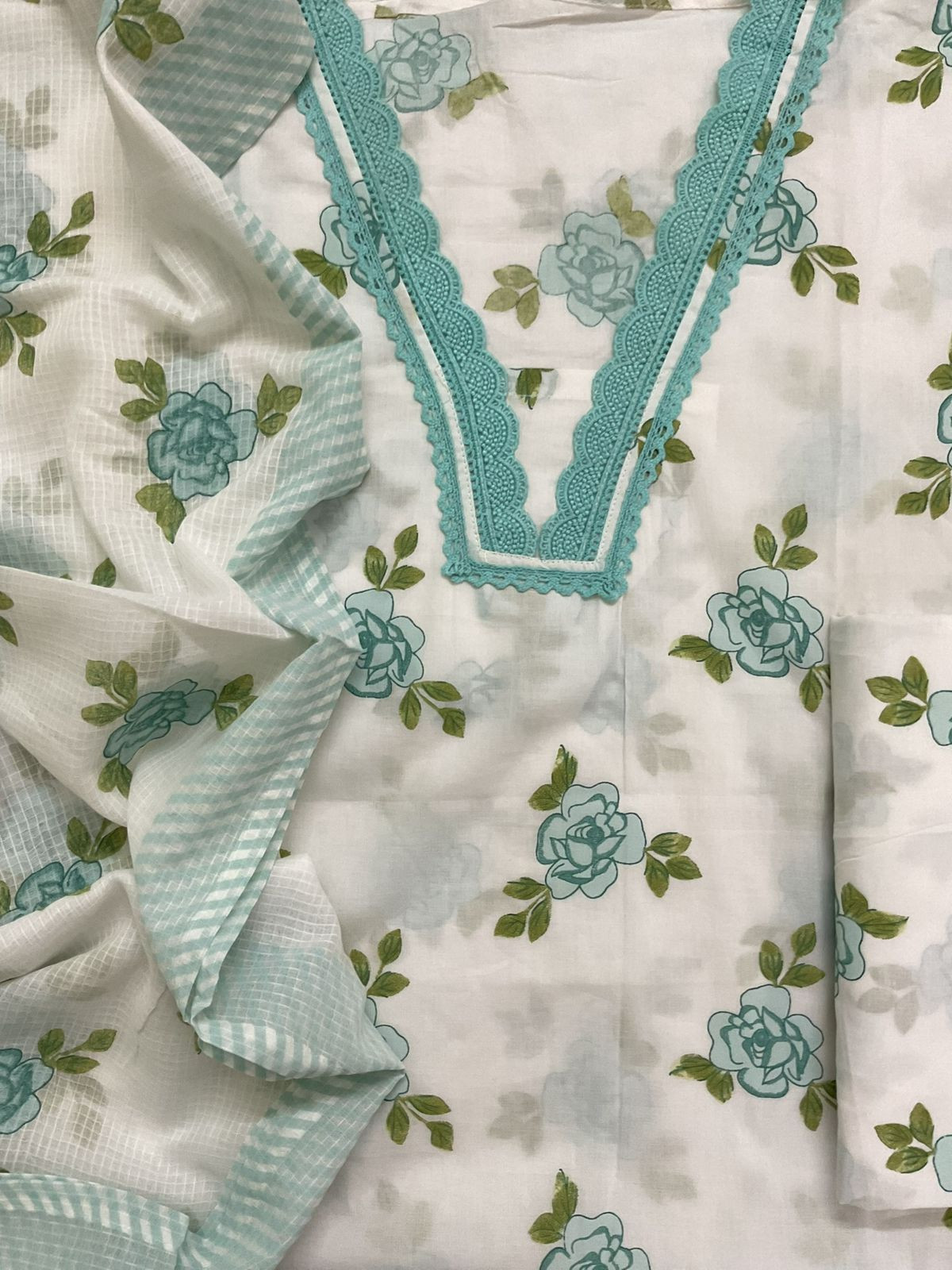 Pure Cotton Printed Embroidered Suit - Off White