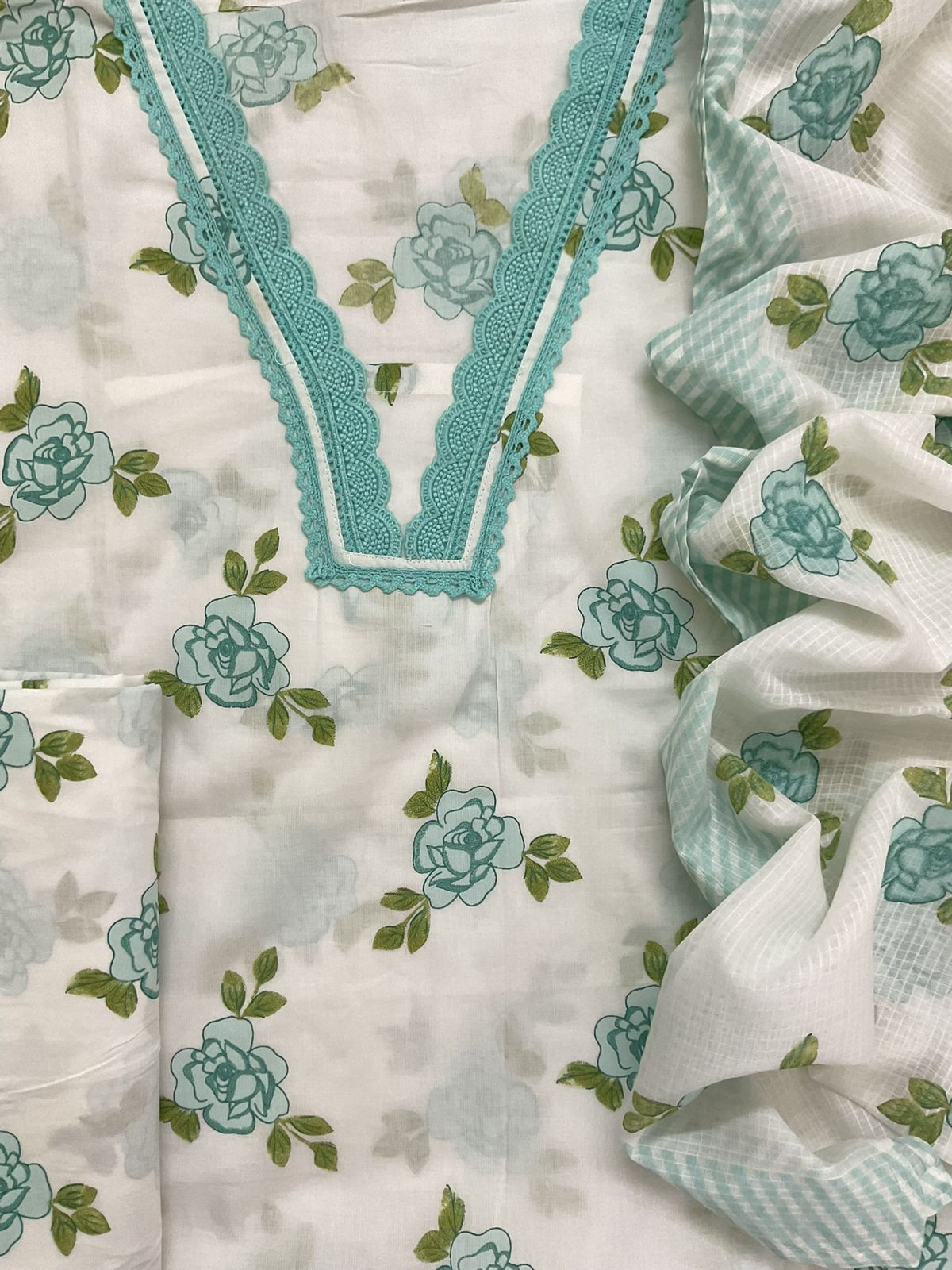 Pure Cotton Printed Embroidered Suit - Off White