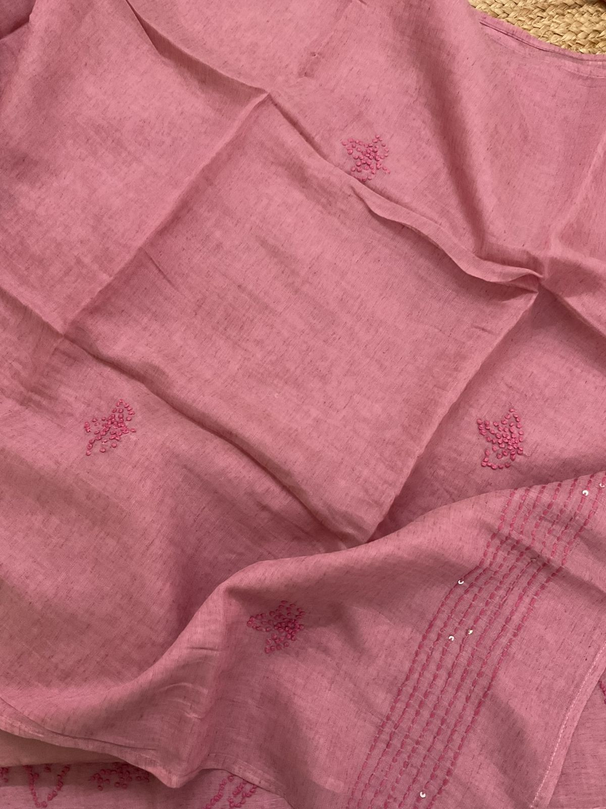Pure Slub Chanderi Embroidered Suit - Pink