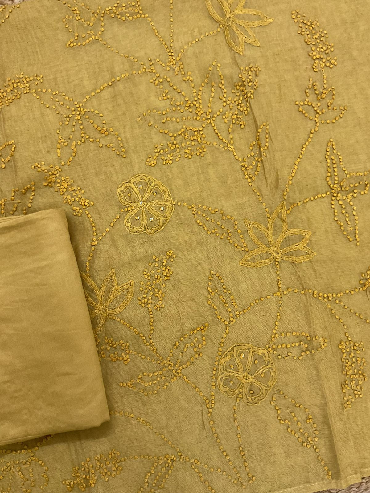 Pure Slub Chanderi Embroidered Suit - Yellow