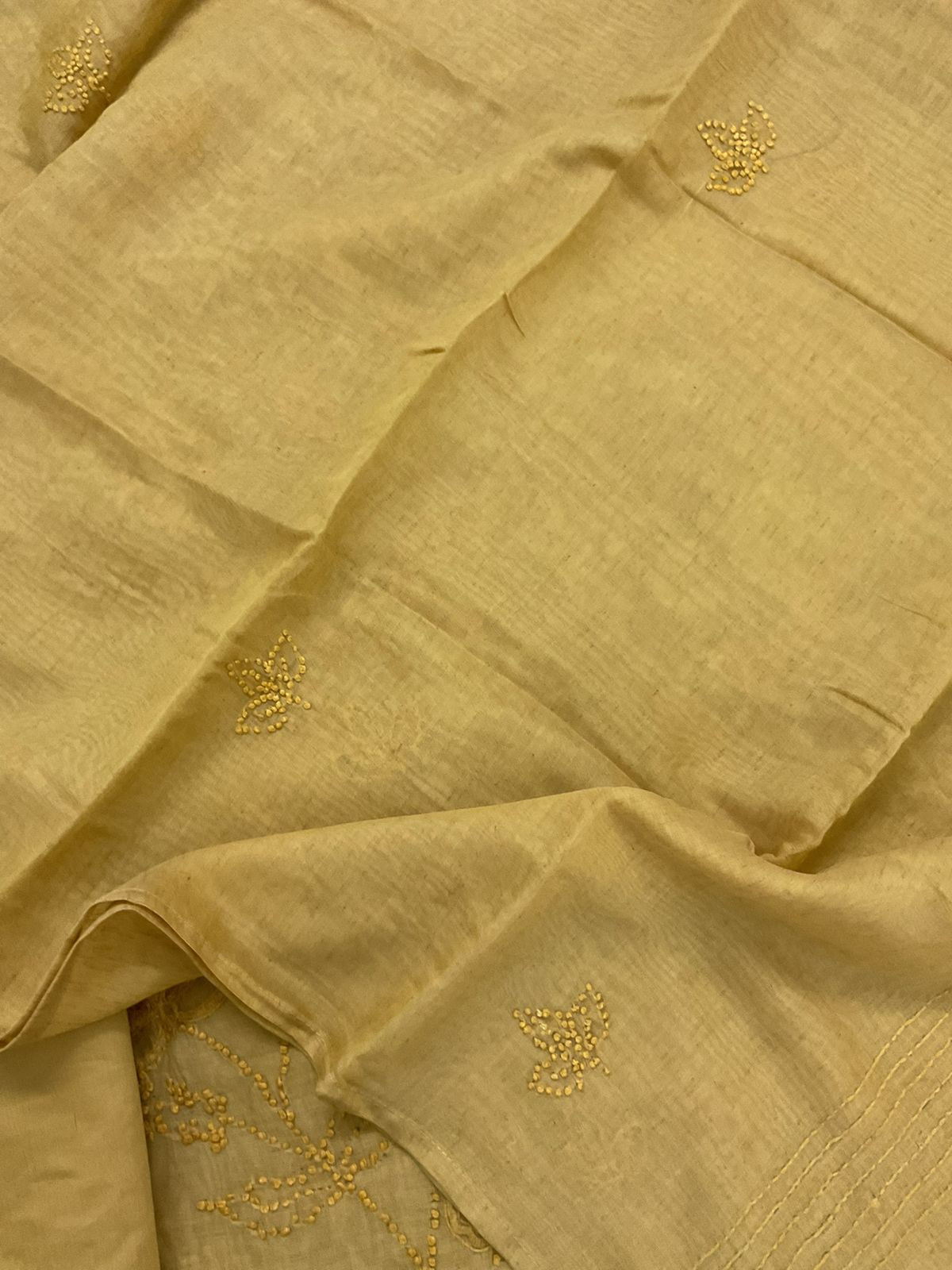 Pure Slub Chanderi Embroidered Suit - Yellow