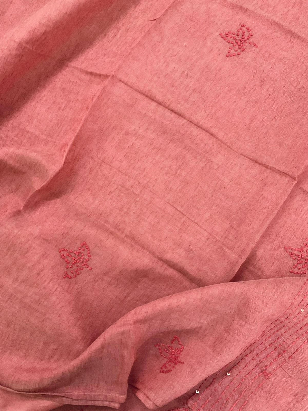 Pure Slub Chanderi Embroidered Suit - Peach