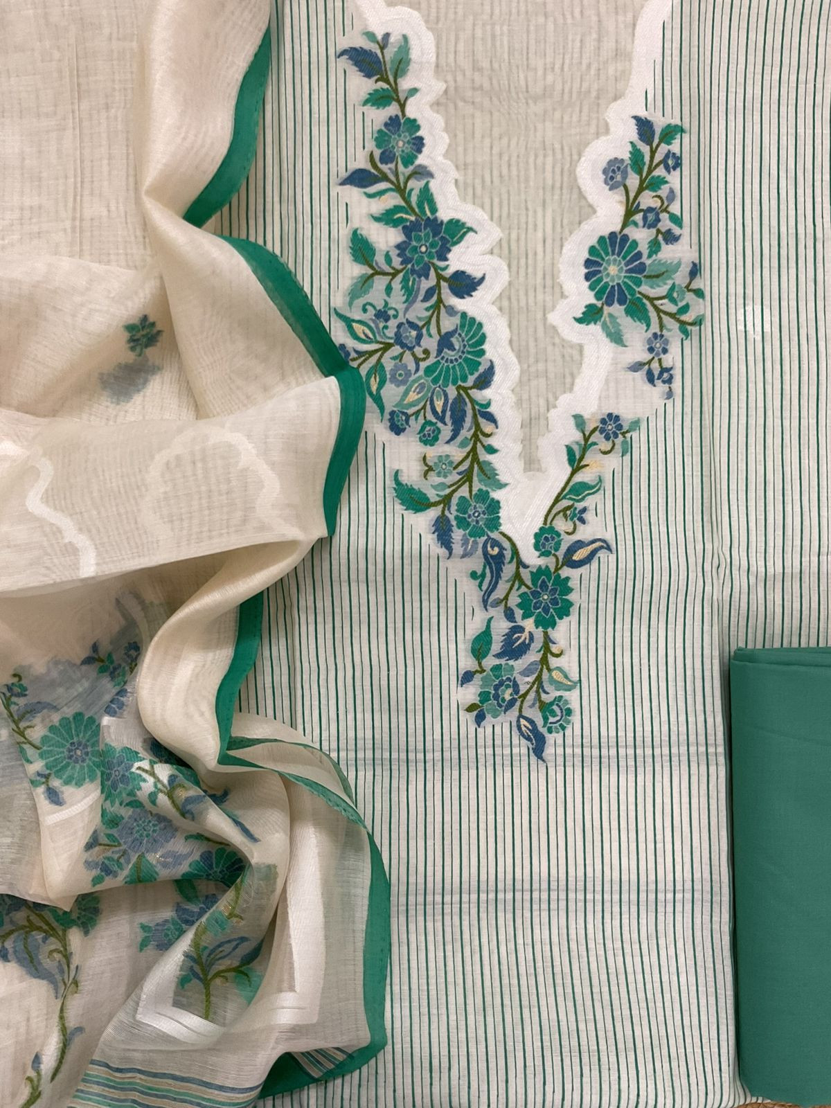 Pure Chanderi Printed Jamdani Weaved Suit - Cream