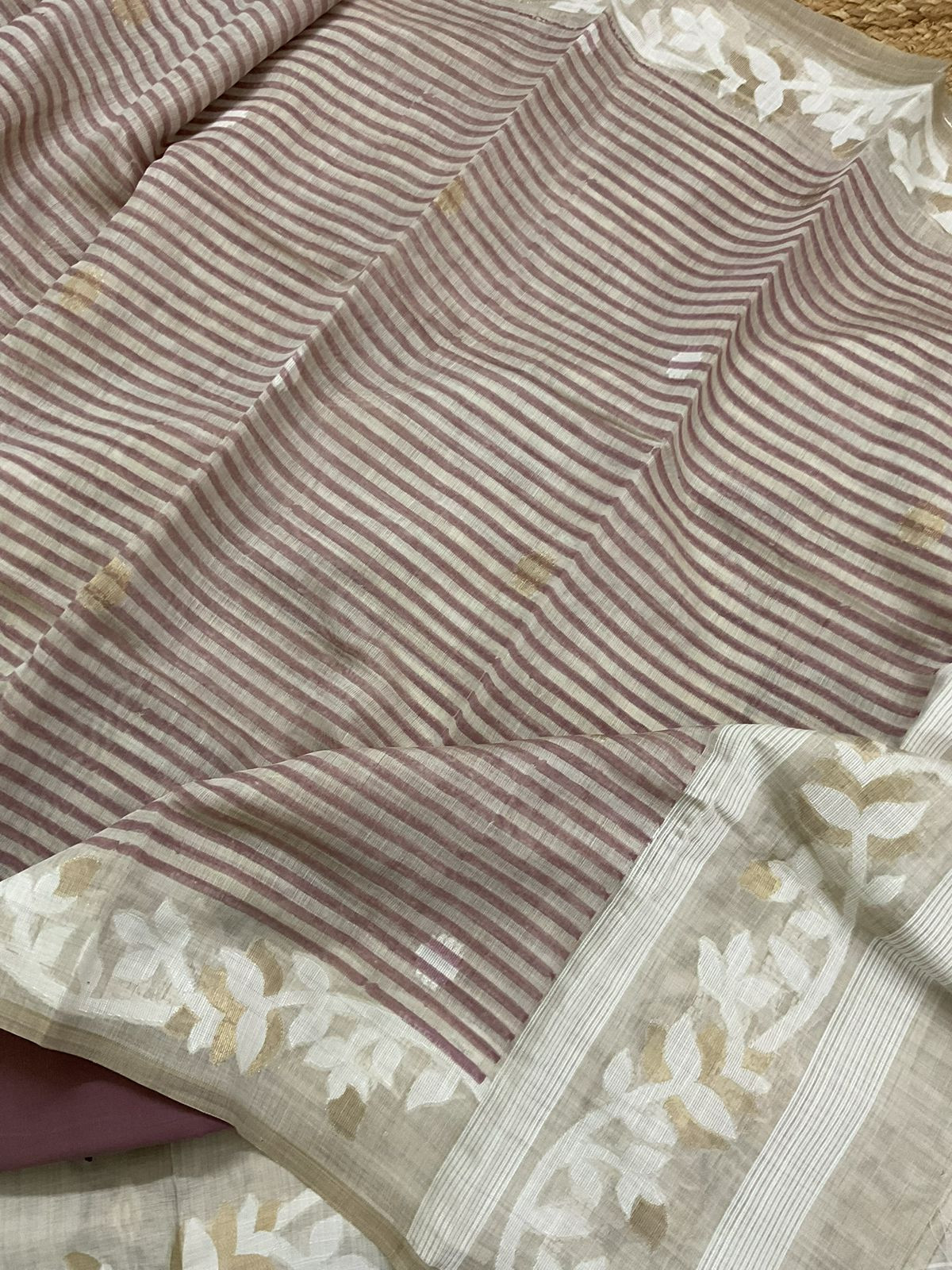 Soft Kora Chanderi Printed Jamdani Weaved Suit - Beige