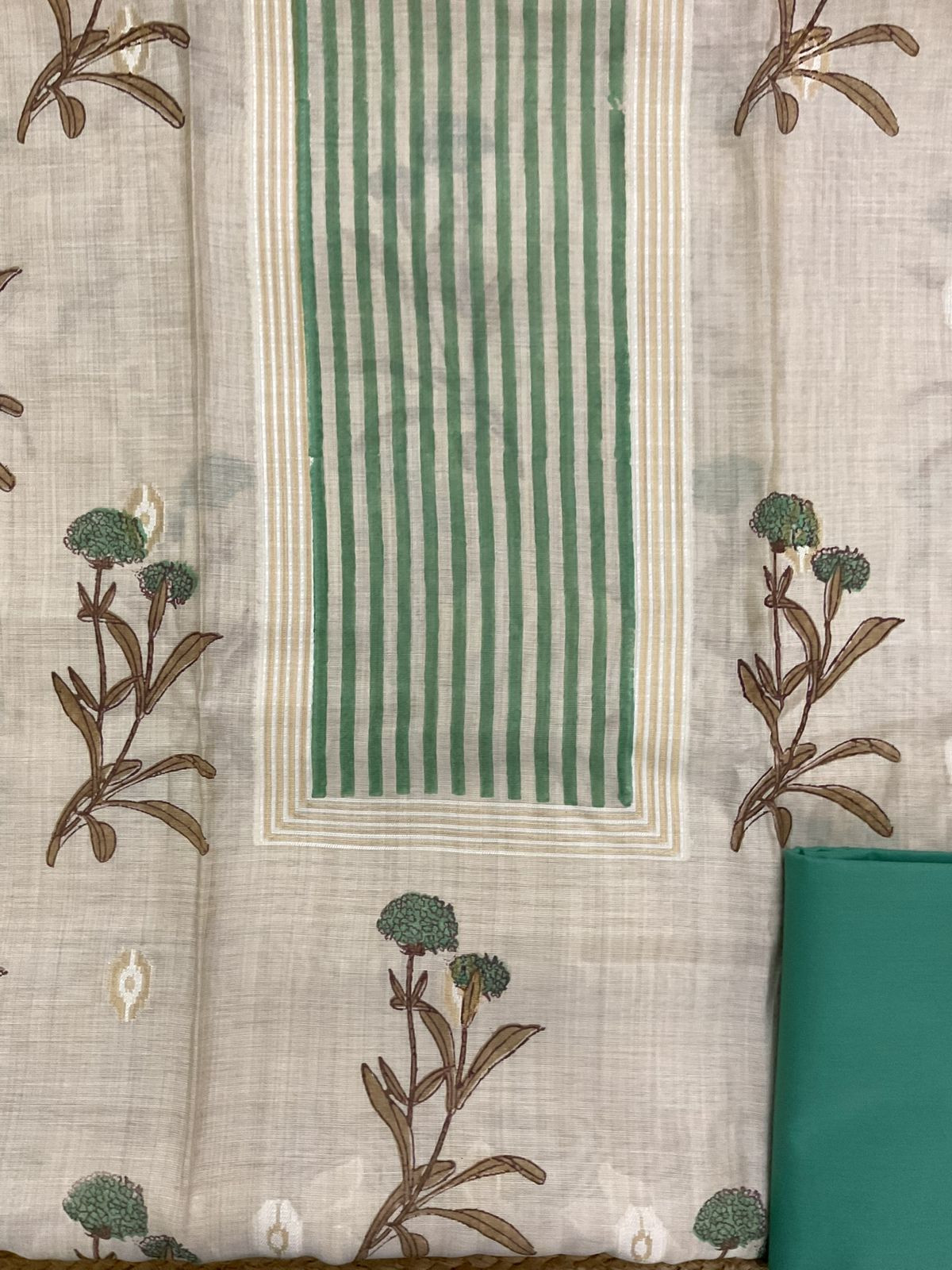 Soft Kora Chanderi Printed Jamdani Weaved Suit - Beige