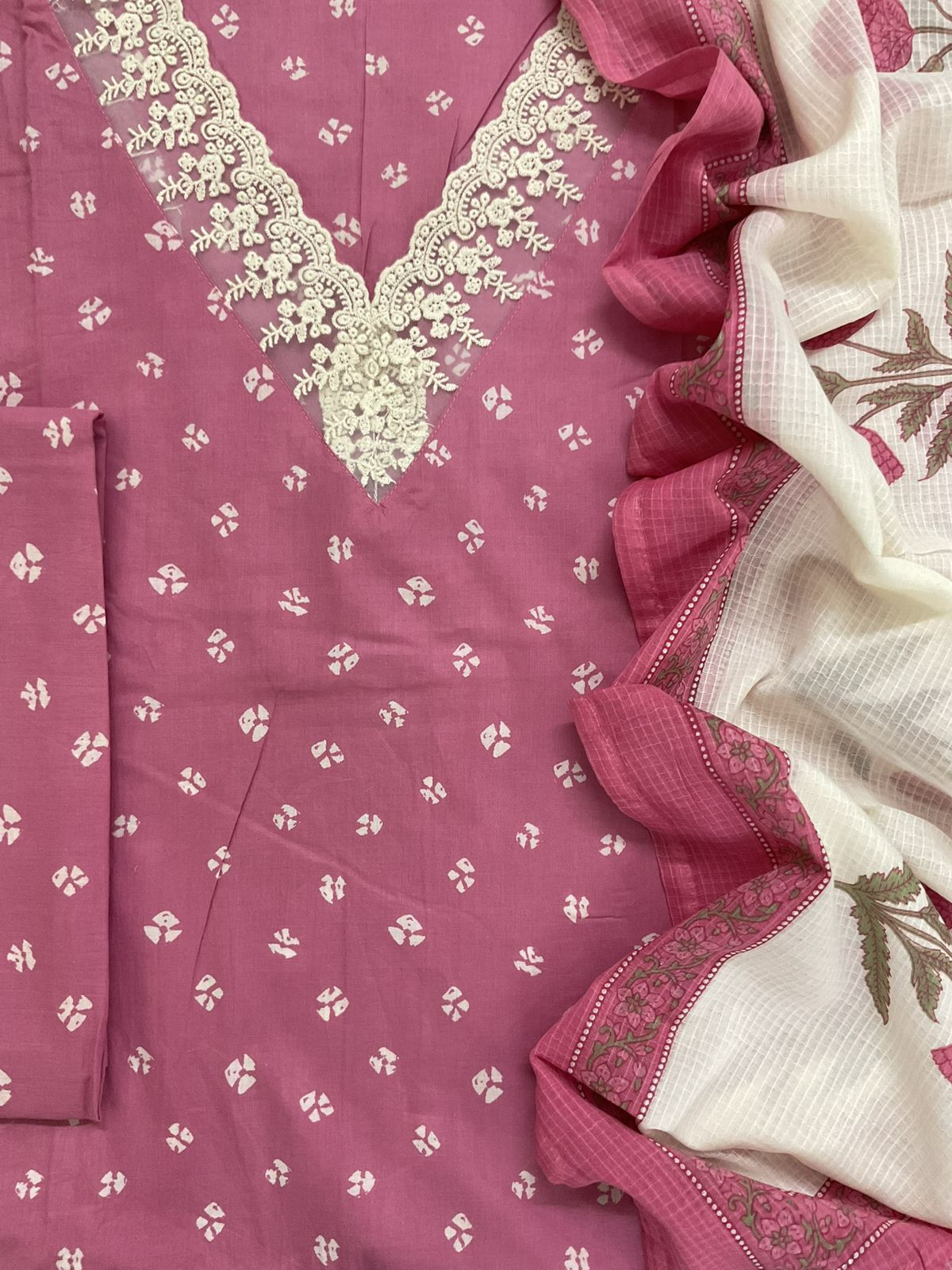 Pure Cotton Printed Embroidered Suit - Pink