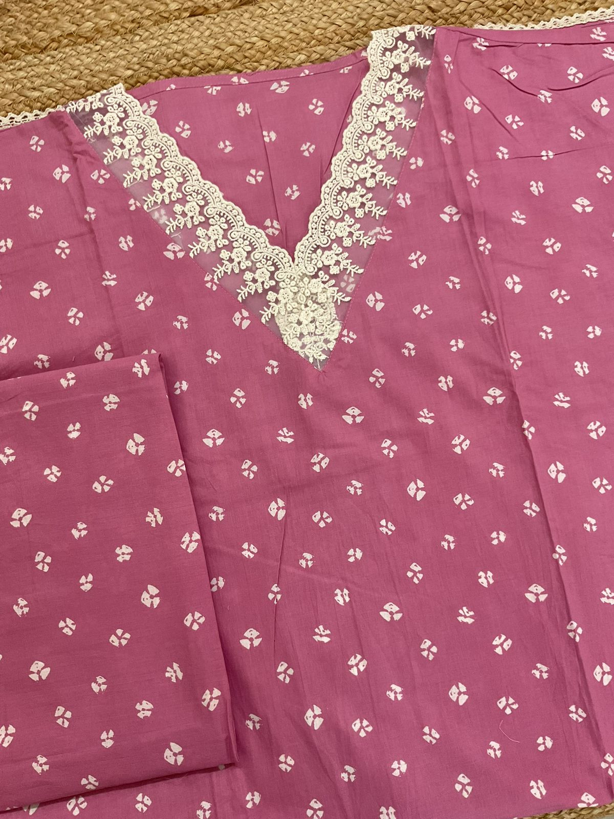 Pure Cotton Printed Embroidered Suit - Pink