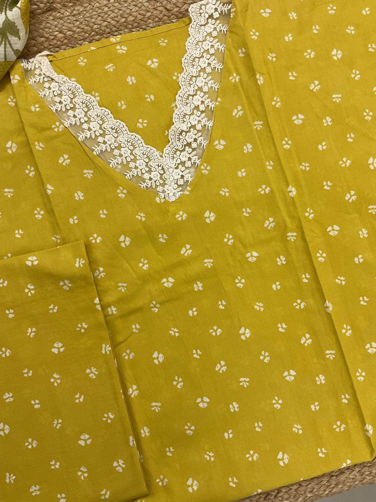 Pure Cotton Printed Embroidered Suit - Yellow
