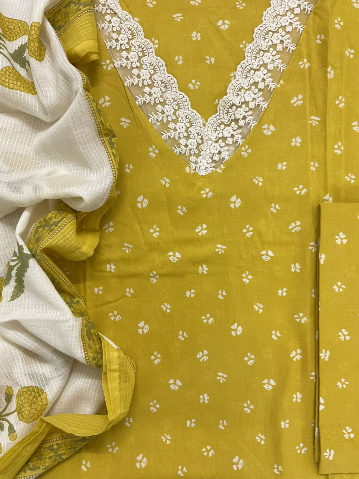 Pure Cotton Printed Embroidered Suit - Yellow