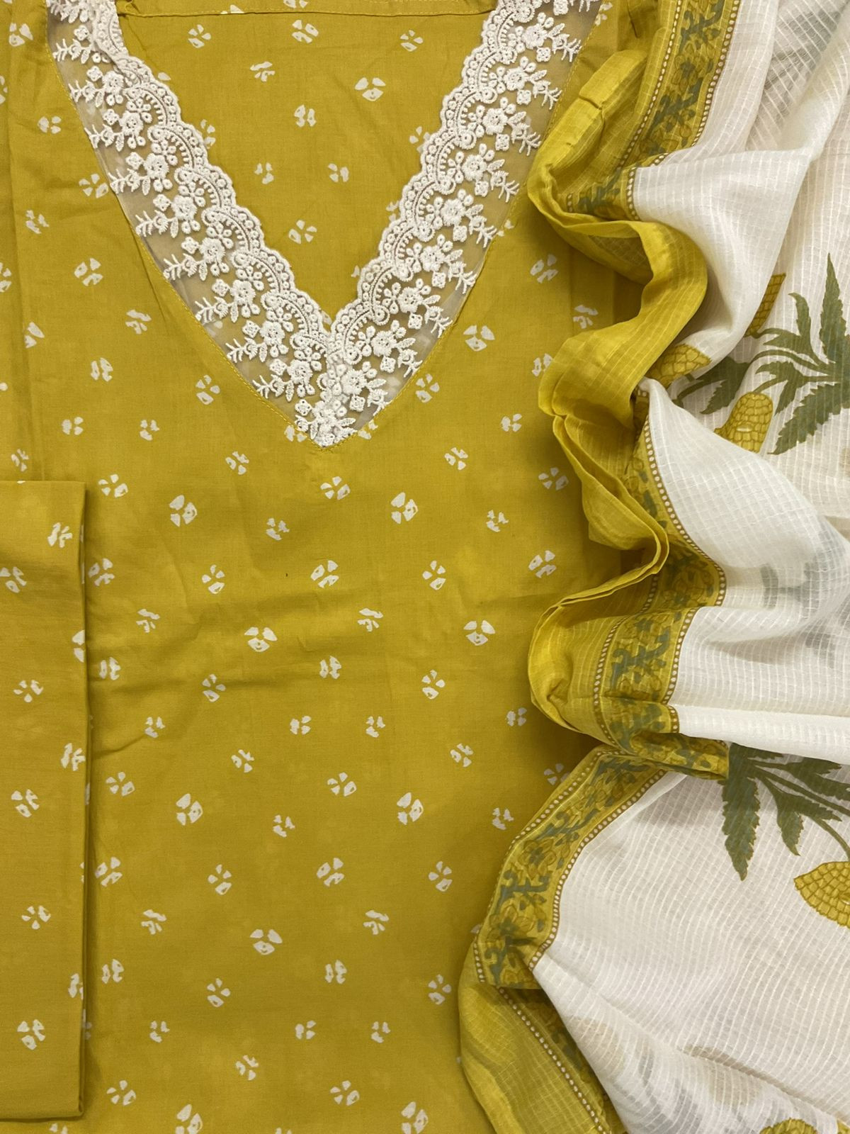 Pure Cotton Printed Embroidered Suit - Yellow