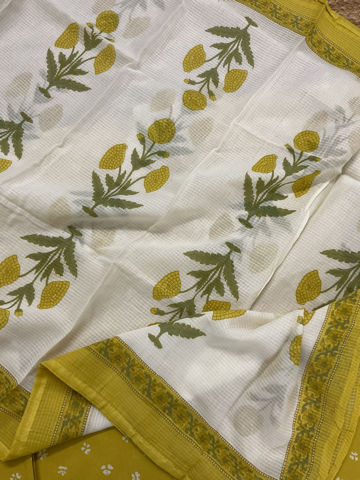 Pure Cotton Printed Embroidered Suit - Yellow
