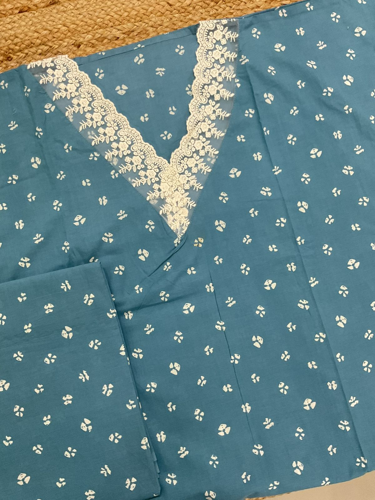 Pure Cotton Printed Embroidered Suit - Blue