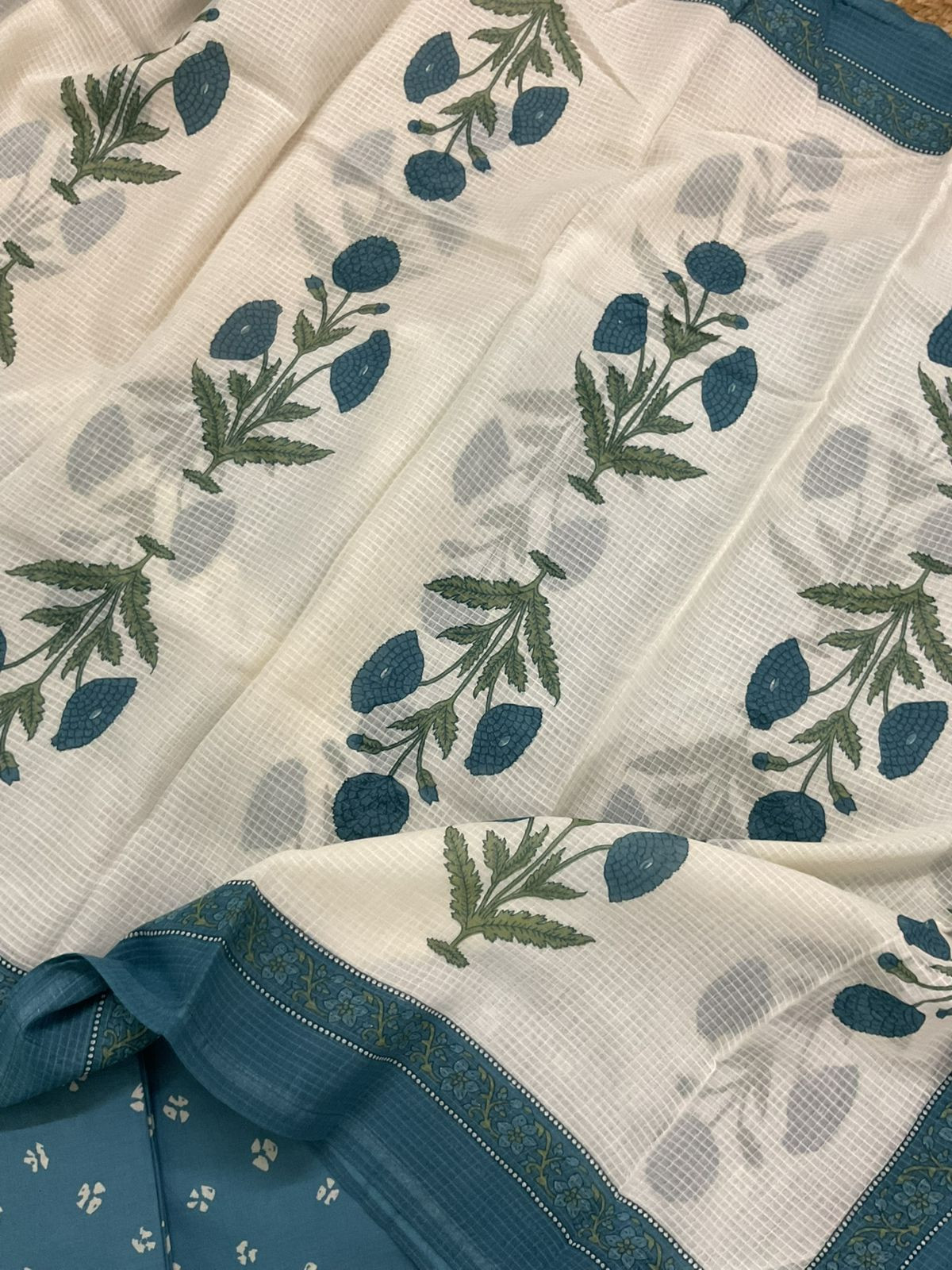 Pure Cotton Printed Embroidered Suit - Blue