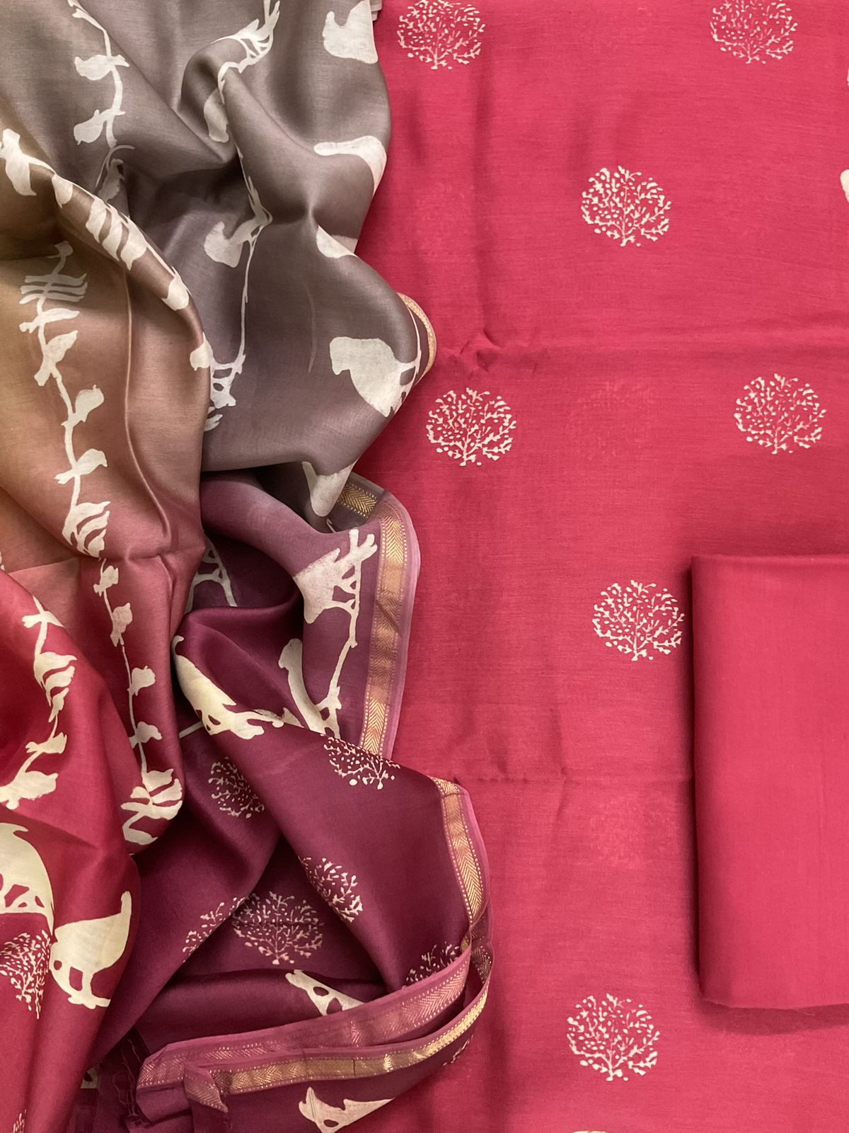 Pure Maheshwari Printed Suit - Maroon