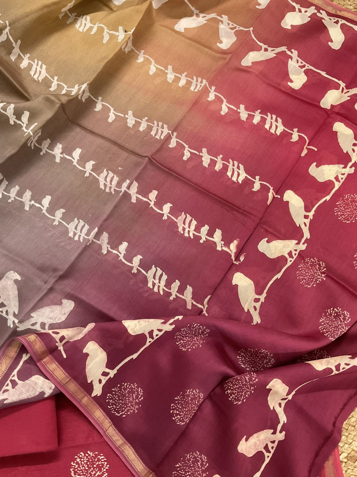 Pure Maheshwari Printed Suit - Maroon