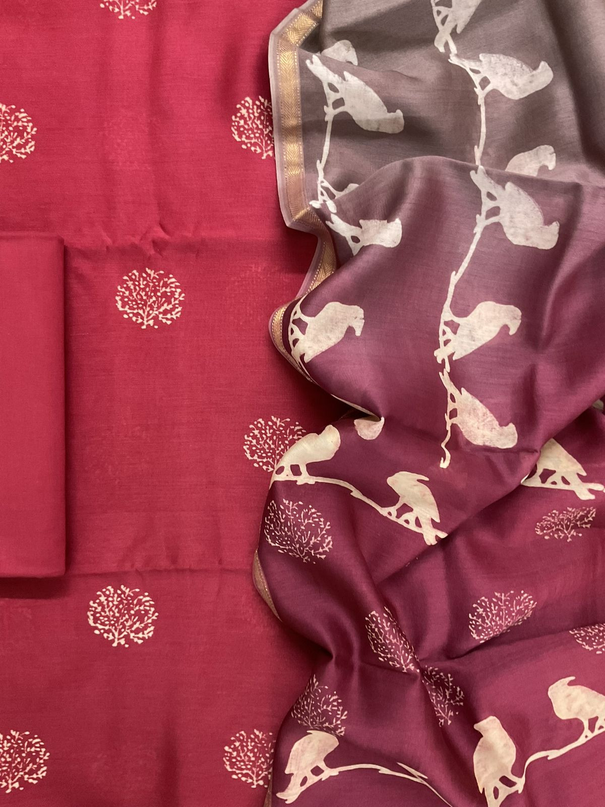 Pure Maheshwari Printed Suit - Maroon