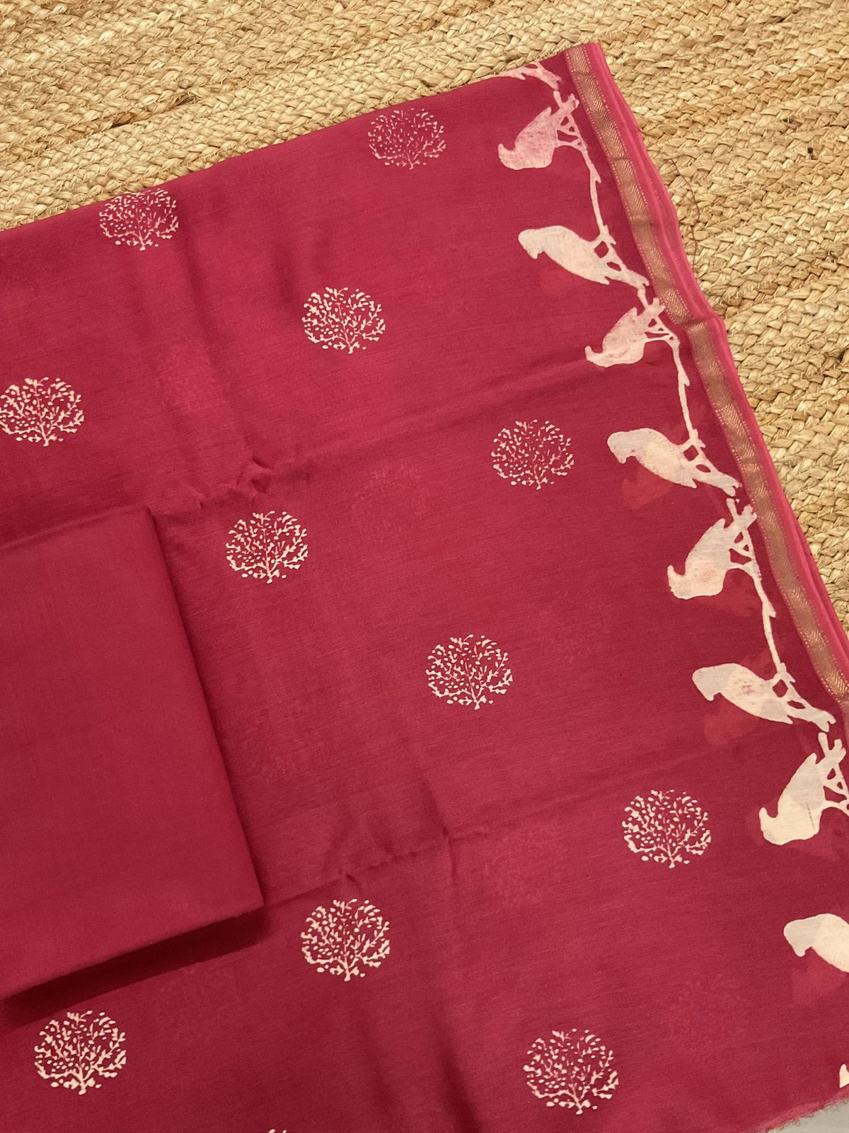 Pure Maheshwari Printed Suit - Maroon