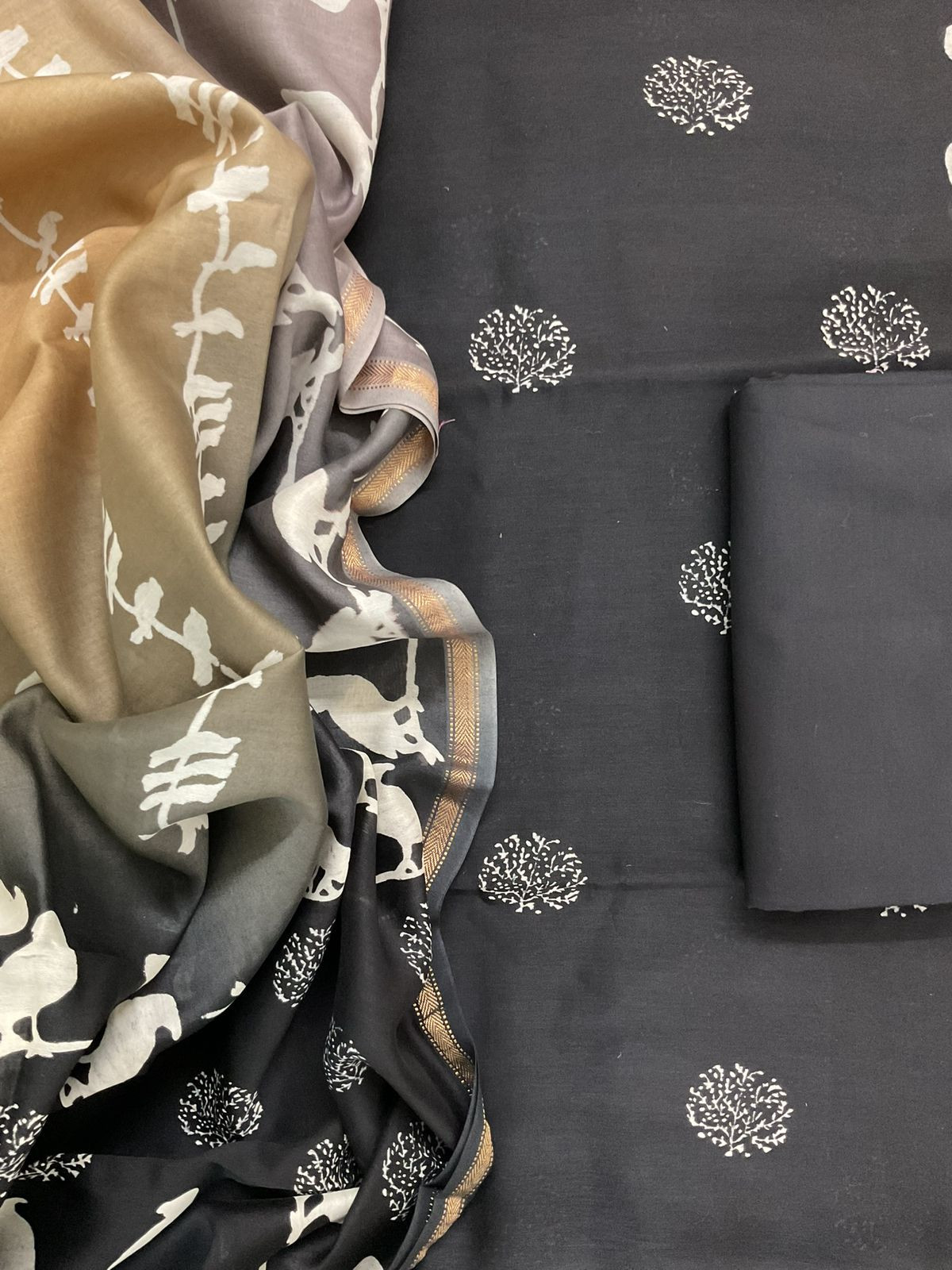 Pure Maheshwari Printed Suit - Black
