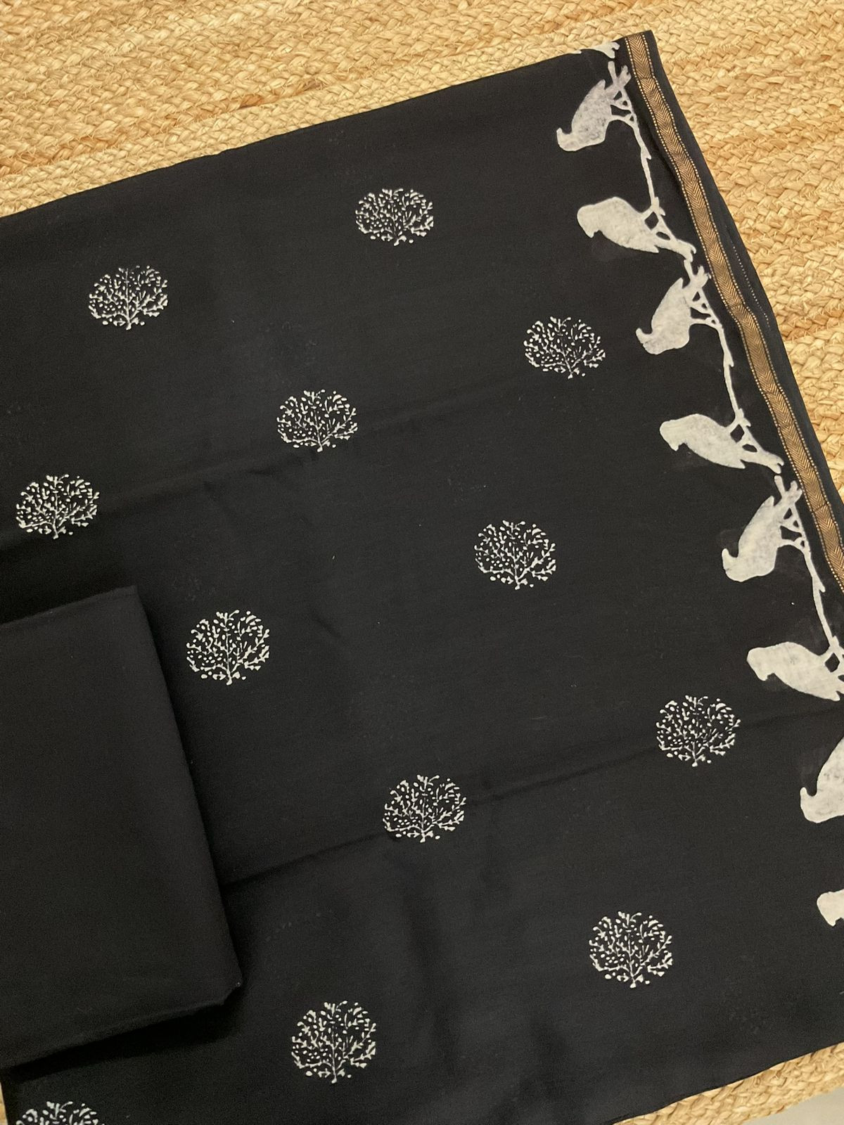 Pure Maheshwari Printed Suit - Black