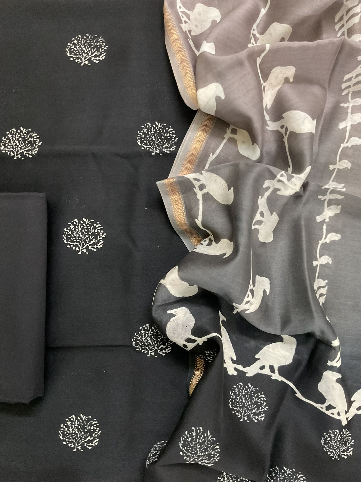 Pure Maheshwari Printed Suit - Black