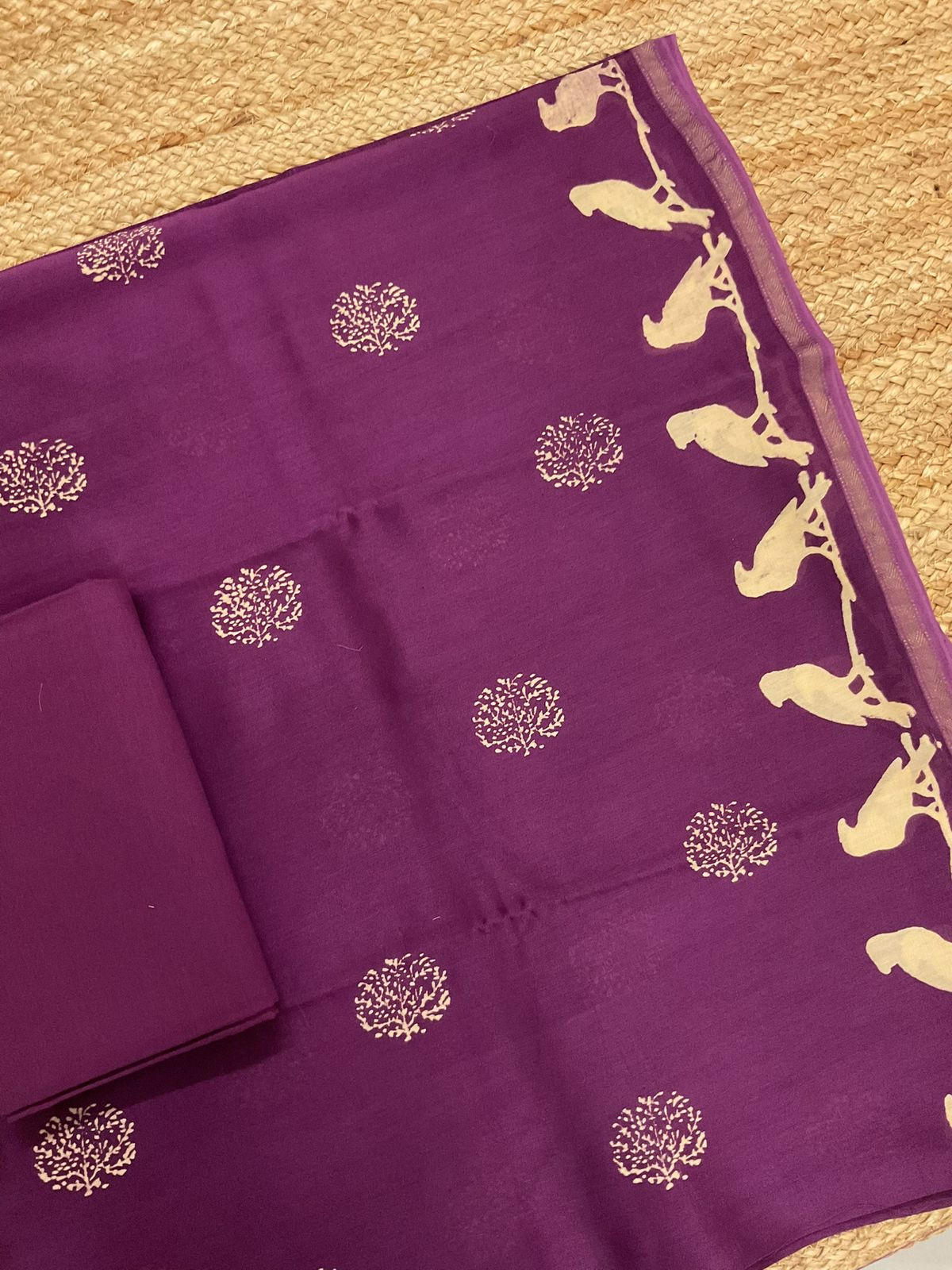 Pure Maheshwari Printed Suit - Purple
