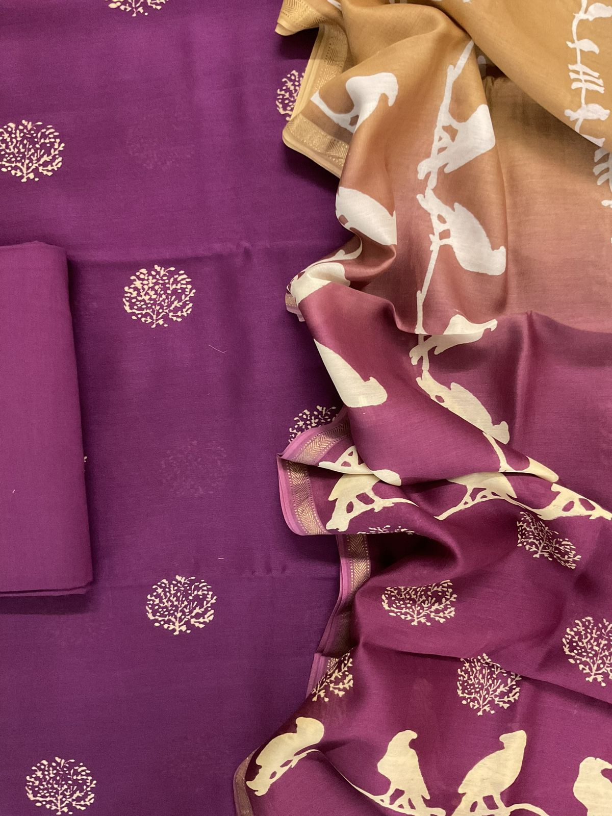 Pure Maheshwari Printed Suit - Purple