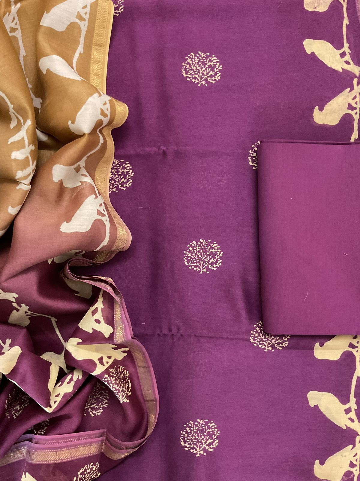 Pure Maheshwari Printed Suit - Purple