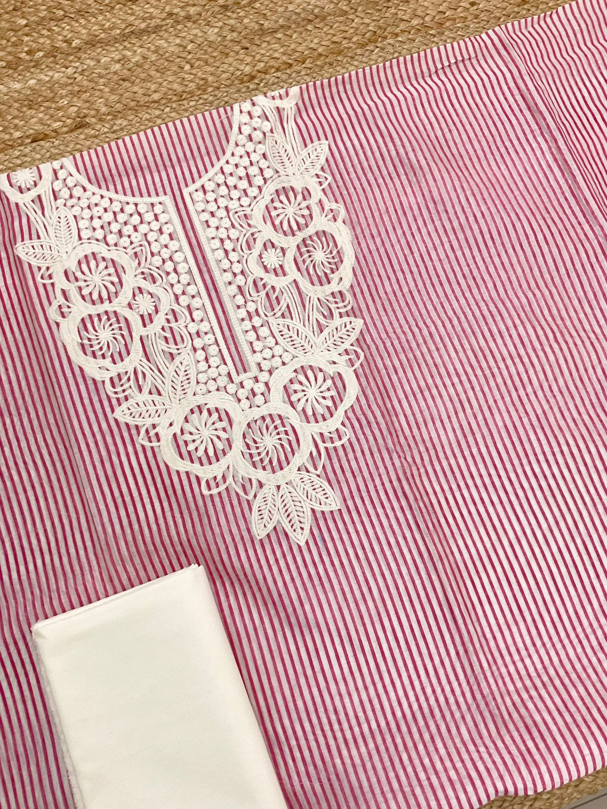 Pure Chanderi Printed Embroidered Suit - Pink