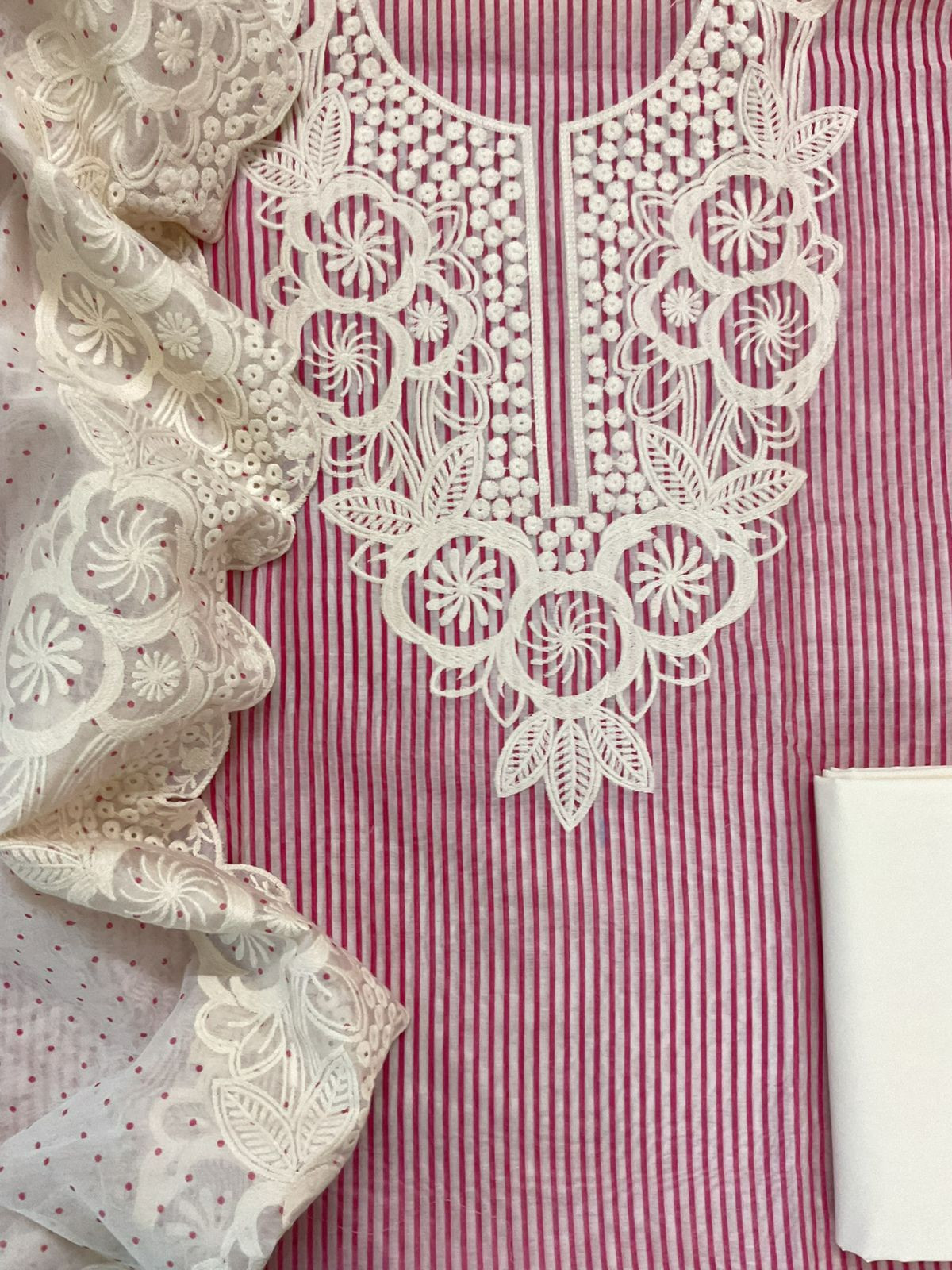 Pure Chanderi Printed Embroidered Suit - Pink