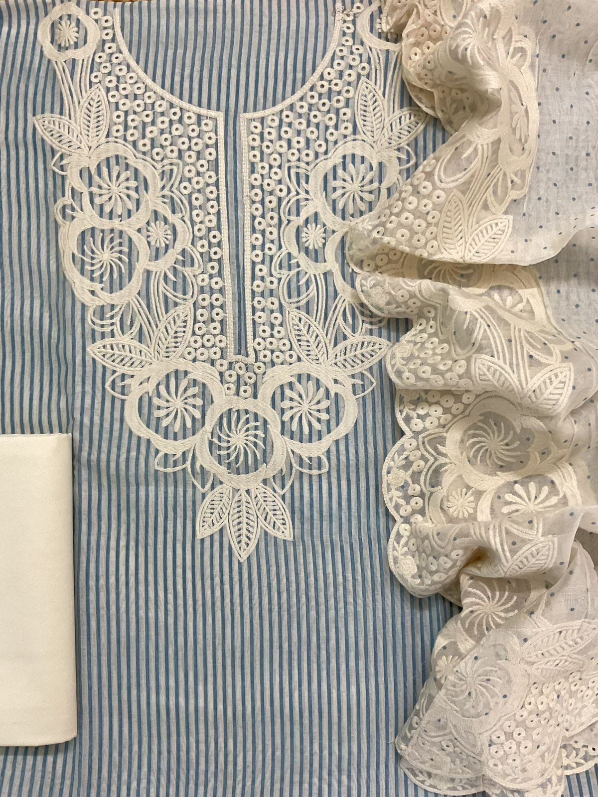 Pure Chanderi Printed Embroidered Suit - Blue