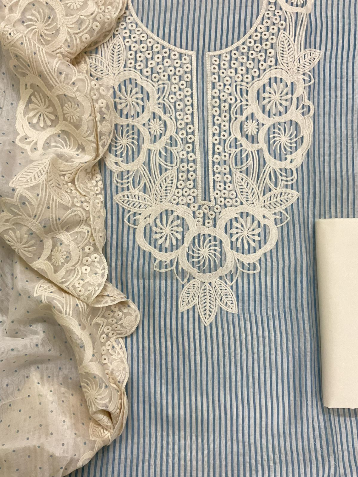 Pure Chanderi Printed Embroidered Suit - Blue