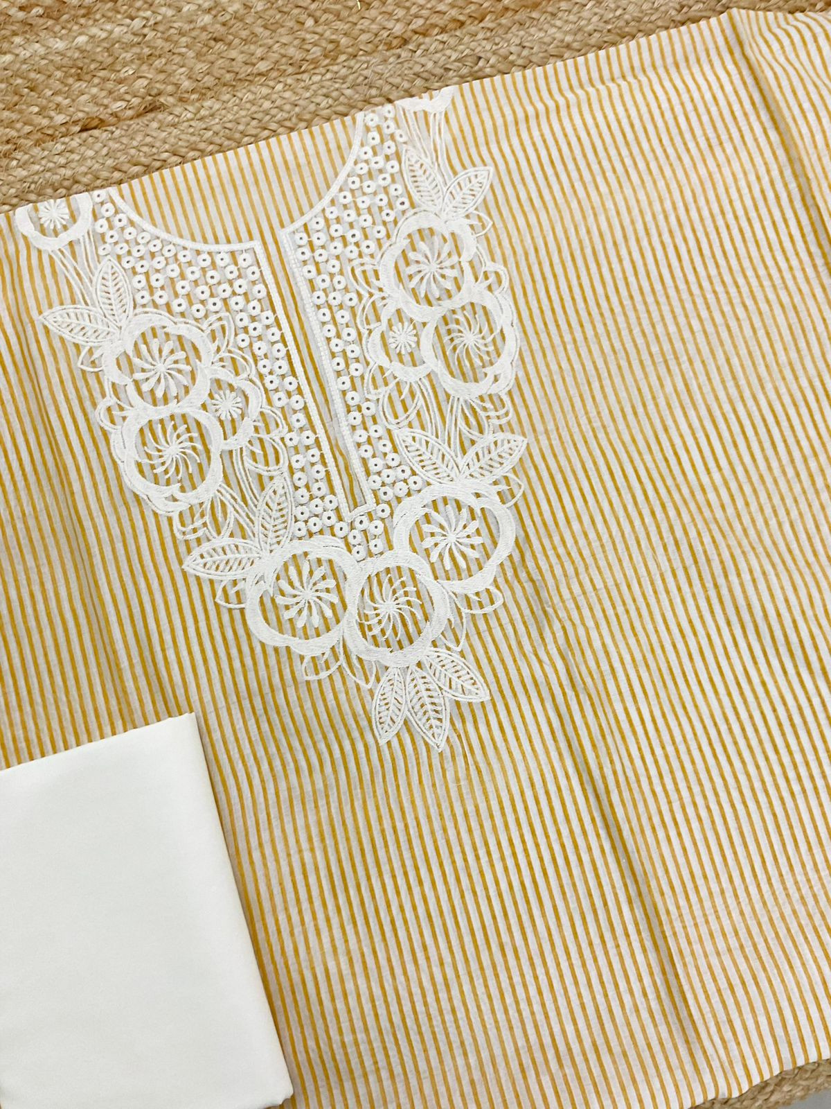 Pure Chanderi Printed Embroidered Suit - Yellow