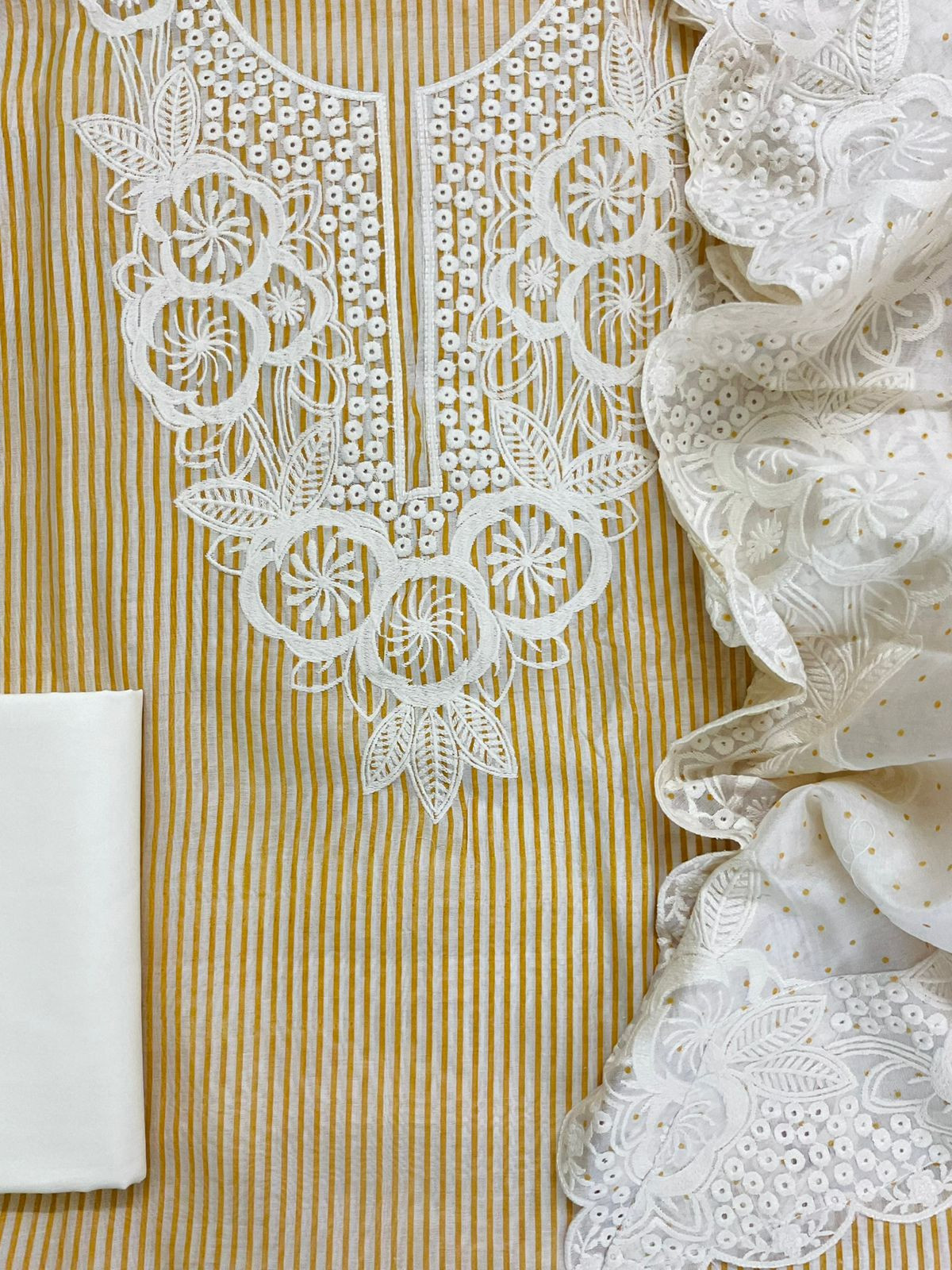 Pure Chanderi Printed Embroidered Suit - Yellow