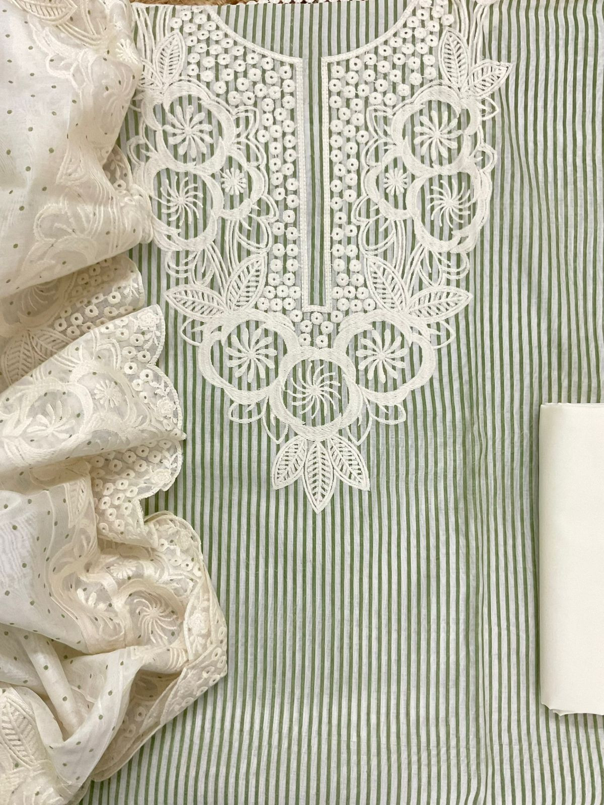 Pure Chanderi Printed Embroidered Suit - Green